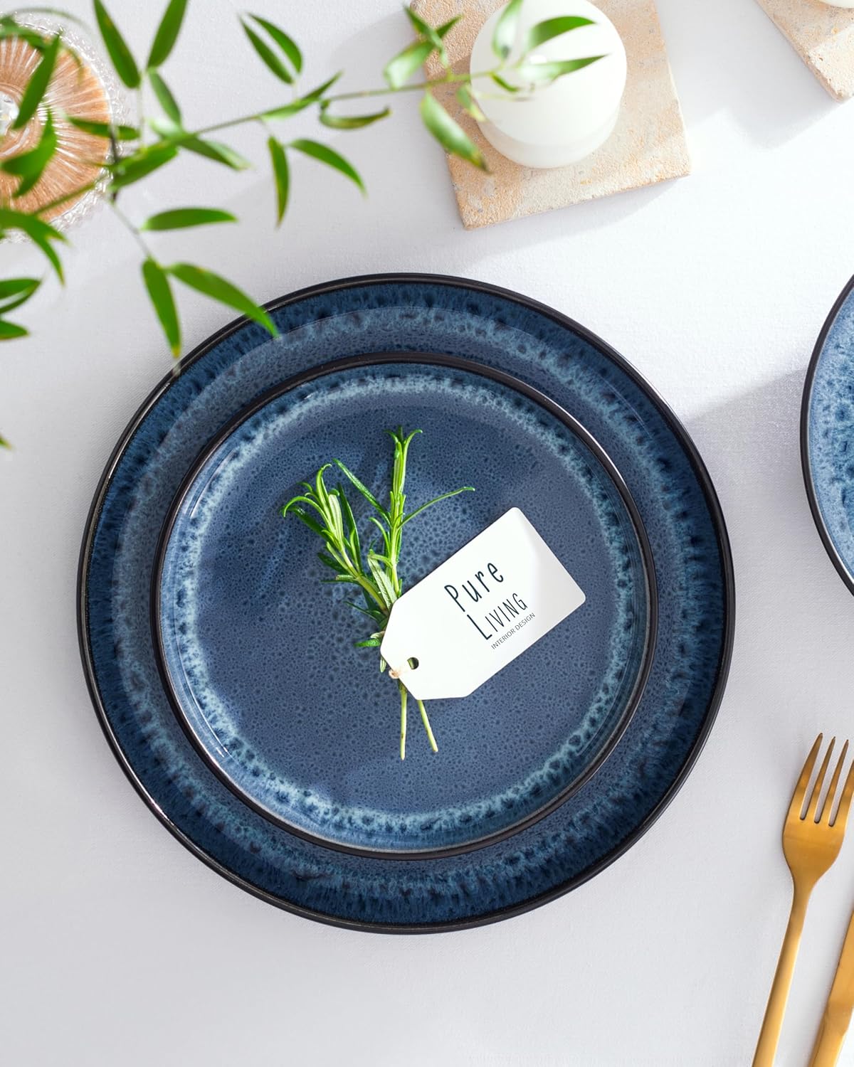 Service de Vaisselle en Grès Ibiza 36 pièces –Ensemble de Vaisselle pour 12 Personnes, Adapté au Lave-Vaisselle et au Micro-Ondes, Pure Living bleu fumé, Assiettes Service de Table