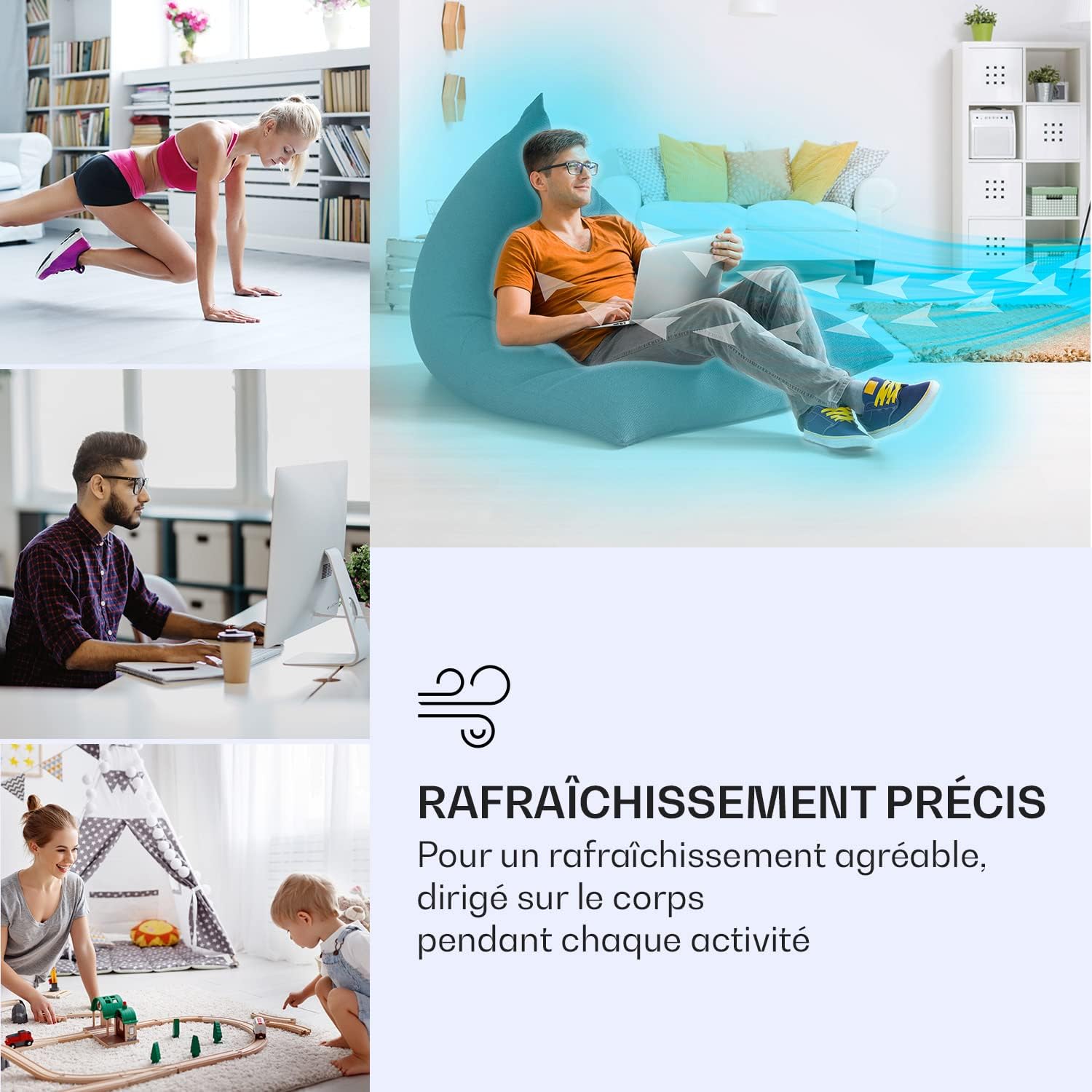 Klarstein Rafraichisseur d'Air 4 en 1, Climatiseur Portable Smart APP Mobile, Humidificateur, Ventilateur, Sans Évacuation 65W, Pack Glacons, Mode Nuit, Puissant Débit d'Air 330m³/h