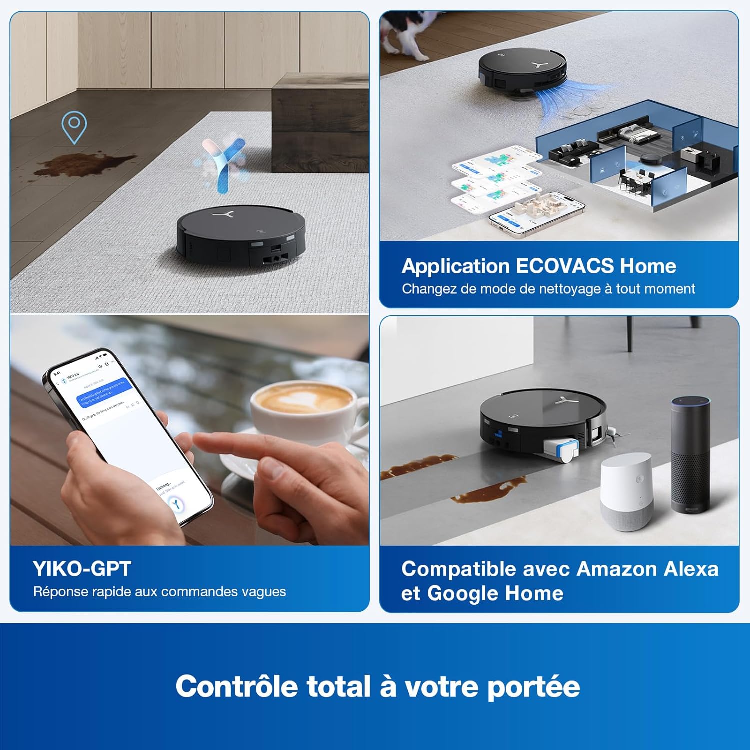 ECOVACS X8 PRO OMNI Robot Aspirateur Laveur avec Station Tout-En-Un, Puissance 18000Pa, Nettoyage Automatique Instantané OZMO ROLLER, Nettoyage à l'eau chaude 75℃, Ajout Solution Nettoyage Automatique