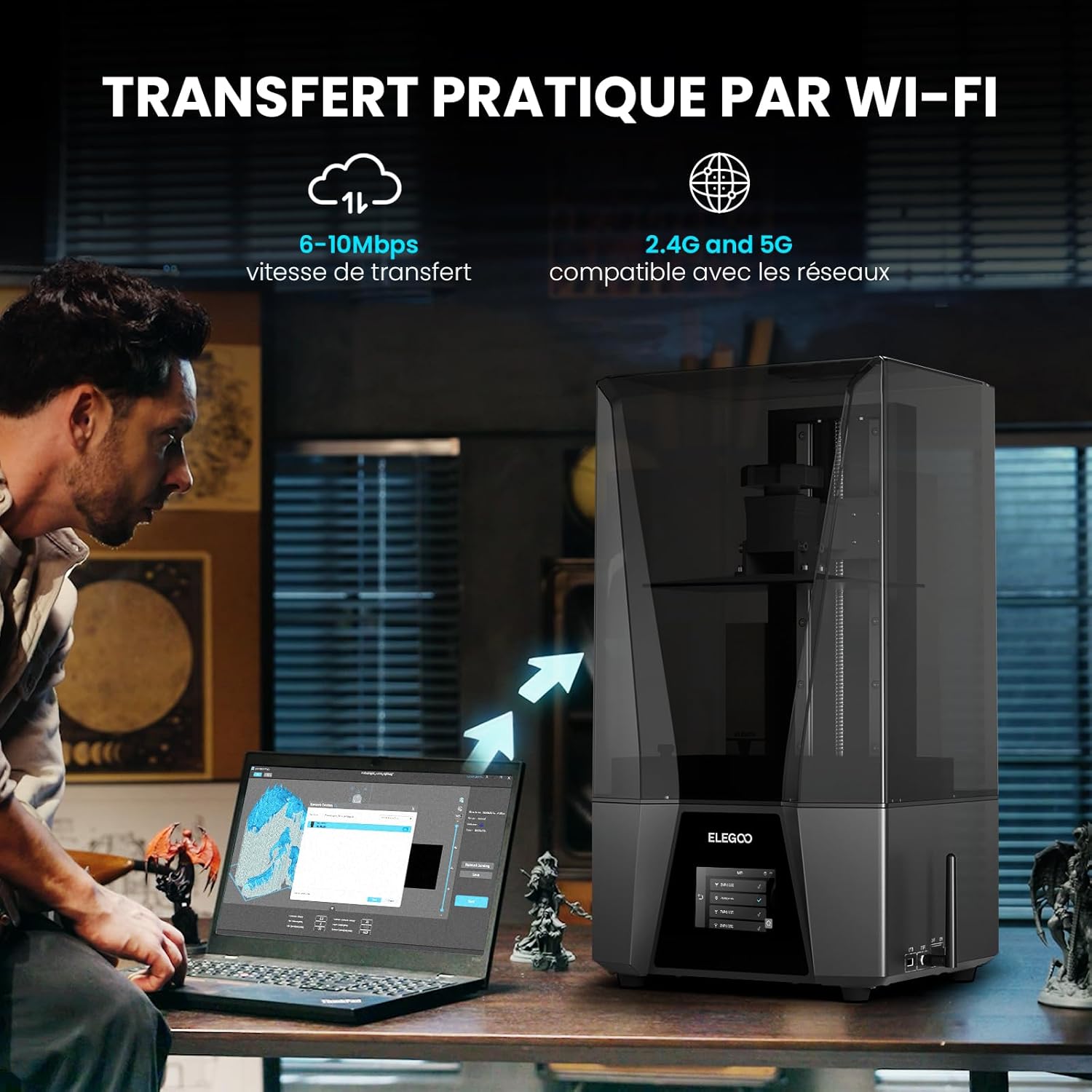 ELEGOO Saturn 4 Ultra Imprimante 3D Résine, LCD Mono 12K de 10 Pouces, Haute Vitesse de 150 mm/h, Nivellement Automatique et Intelligente, Transfert WiFi, Taille d'impression 218,88x122,88x220 mm³