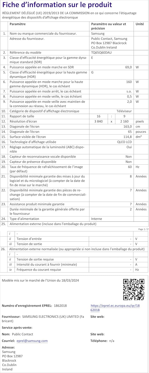 Samsung Téléviseur TQ85Q60D 85 (85 Pouces) QLED 4K Smart TV 2024