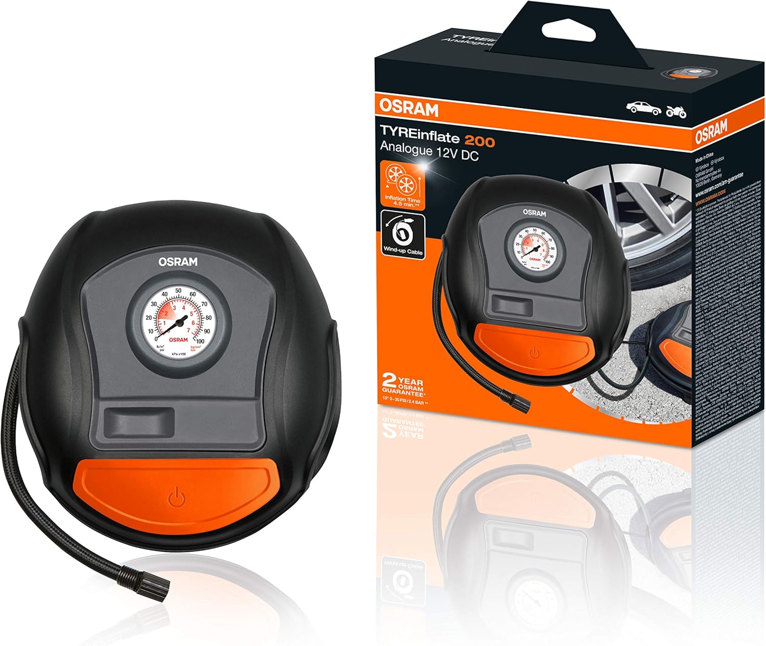 OSRAM TYREinflate Connect 650, compresseur de pneu numérique avec arrêt automatique et lumière LED, compresseur portable 12V pour pneus de voiture, connexion électrique via allume-cigare
