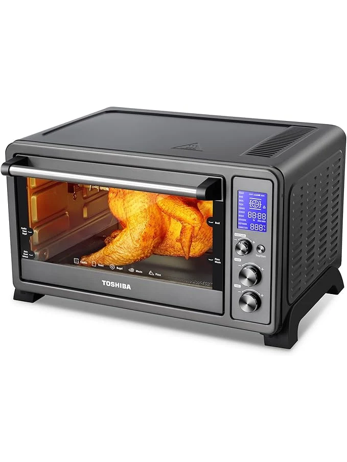 TOSHIBA AC25CEW-BS Large 6-Slice Convection Toaster Oven Countertop, 10-In-One with Toast, Pizza and Rotisserie, 1500W, Black Stainless Steel, Includes 6 Accessories
