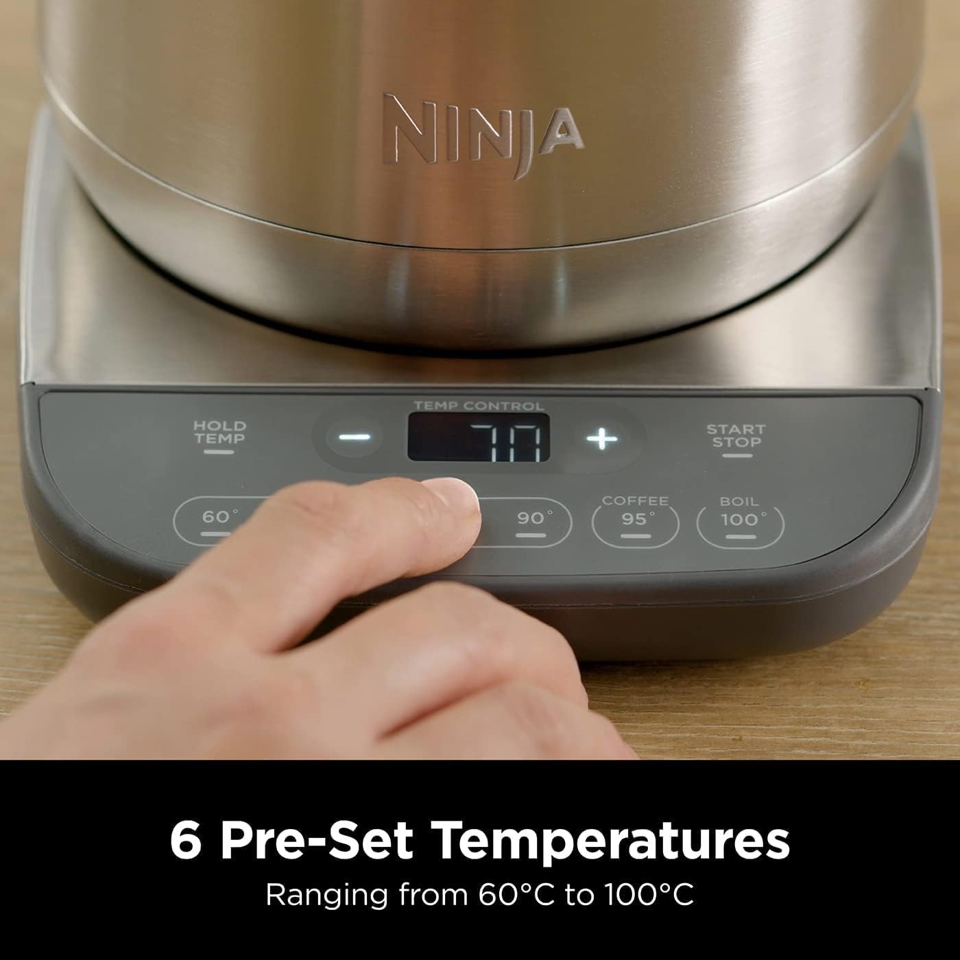 Ninja Perfect Temperature Kettle, 1.7L, with Temperature Control, LED Display, Easy to Use Kettle with Rapid Boil, Temperature Hold for Up to 30 Minutes, Gift for her / him, Stainless Steel, KT201UK