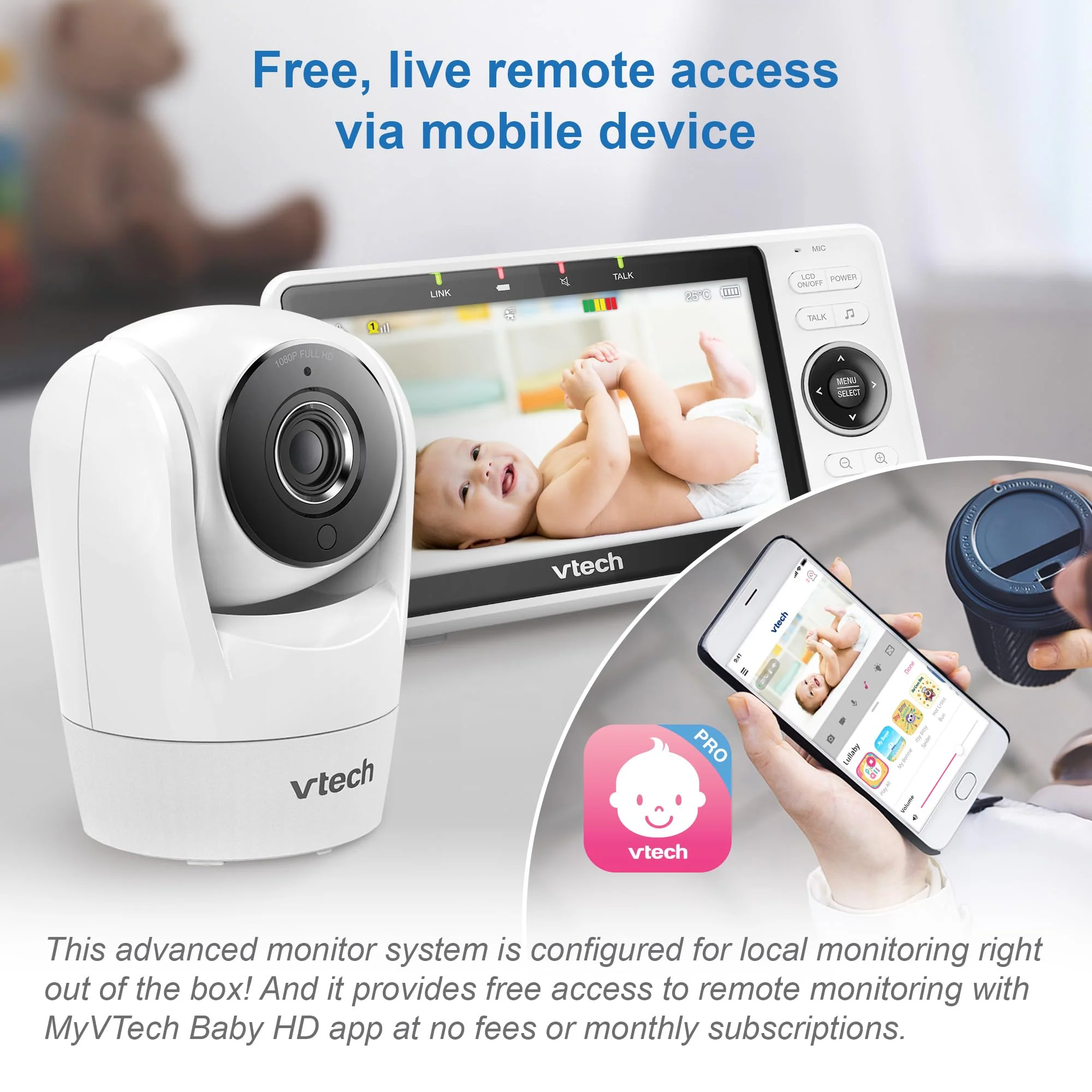 VTech Smart WiFi Baby Monitor, 5-inch 720p Display, 1080p Camera