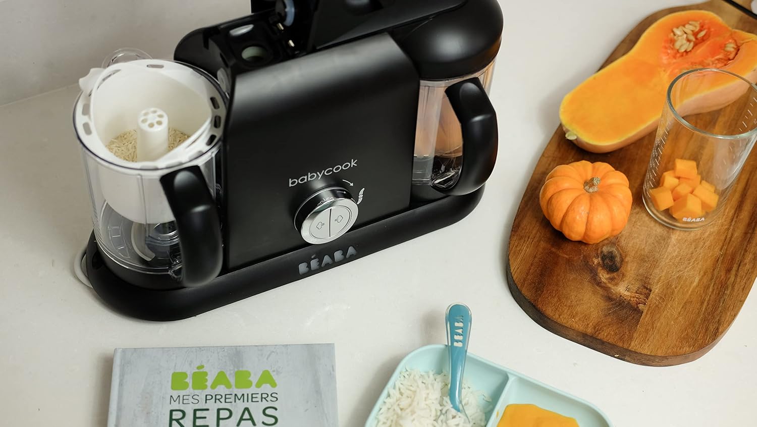 BÉABA, Babycook Duo Robot Bébé 4 en 1 Mixeur-Cuiseur, Cuisson Vapeur rapide 15min , Diversification alimentaire, Petits pots bébé maison, Contenance XXL 2200 ml, Noir