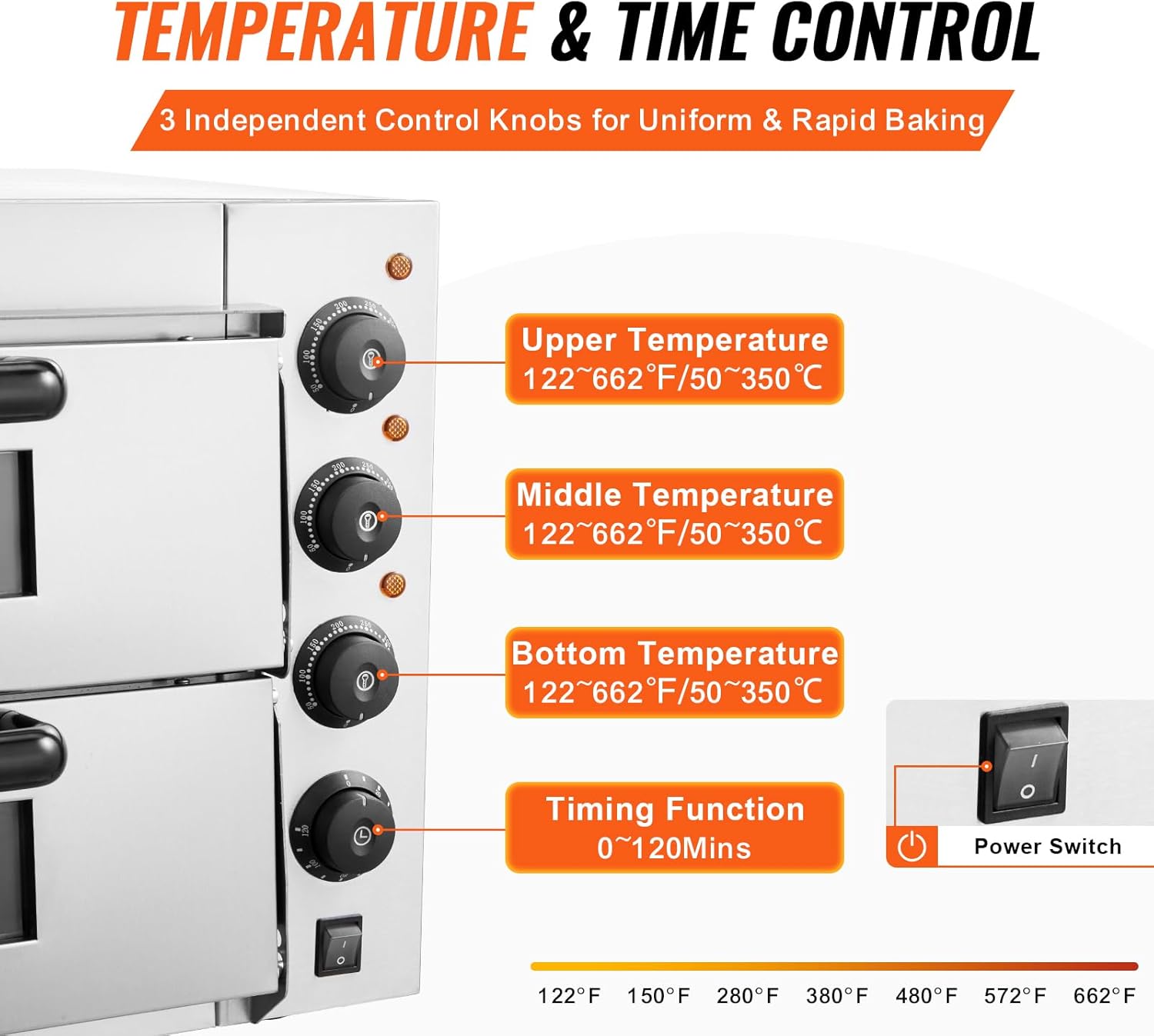 VEVOR Four à Pizza Commercial Capacité 16 po, Four Électrique de Comptoir Double Couche, en Acier Inoxydable, avec Pierre et Poignée, Machine à Pizza d'Intérieur Polyvalente pour Restaurant Maison