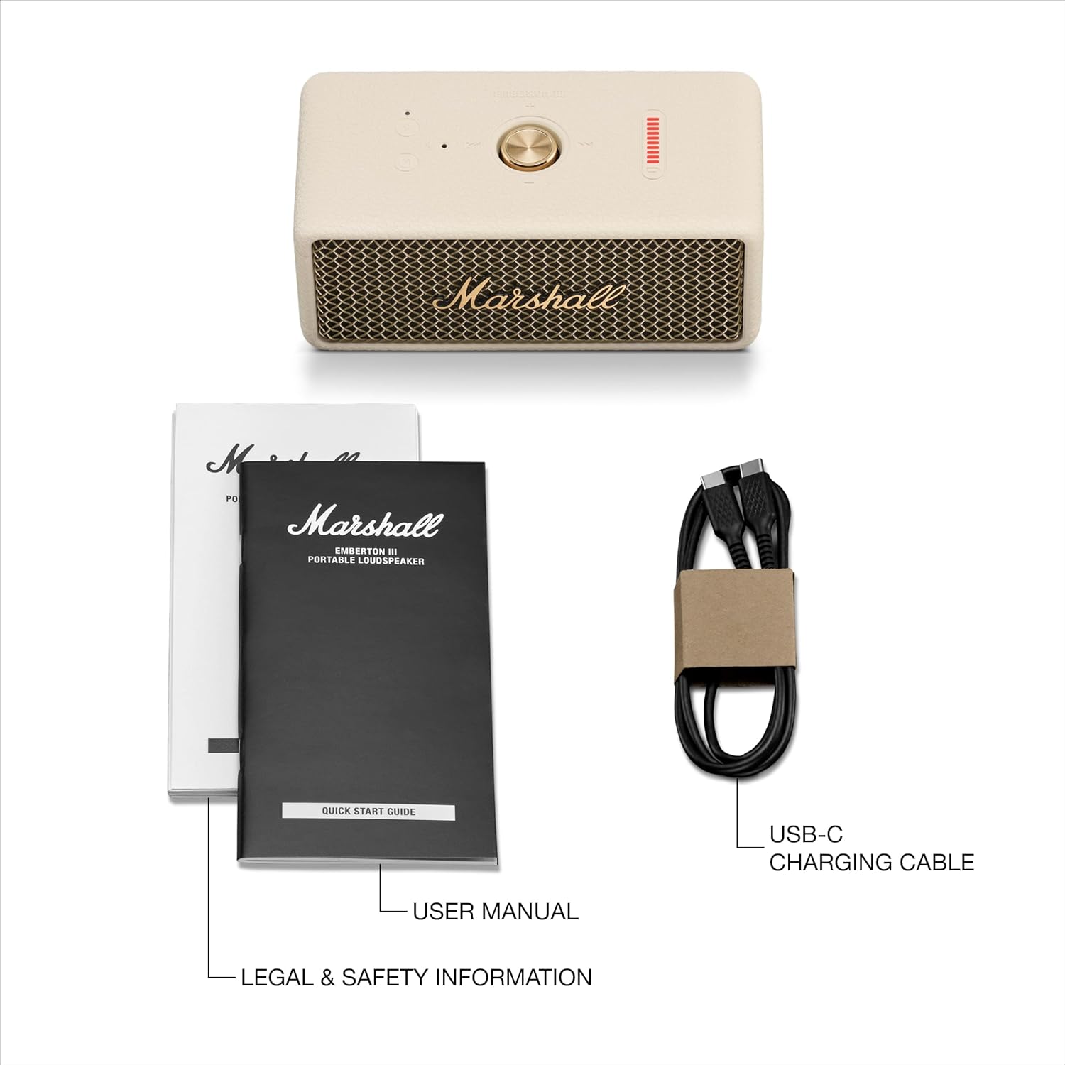 Marshall Emberton III Enceintes Bluetooth Portables, sans Fil, IP67 Résistant à la Poussière et à l'eau, Plus de 32 Heures de Lecture, Charge Rapide - Noir & Laiton