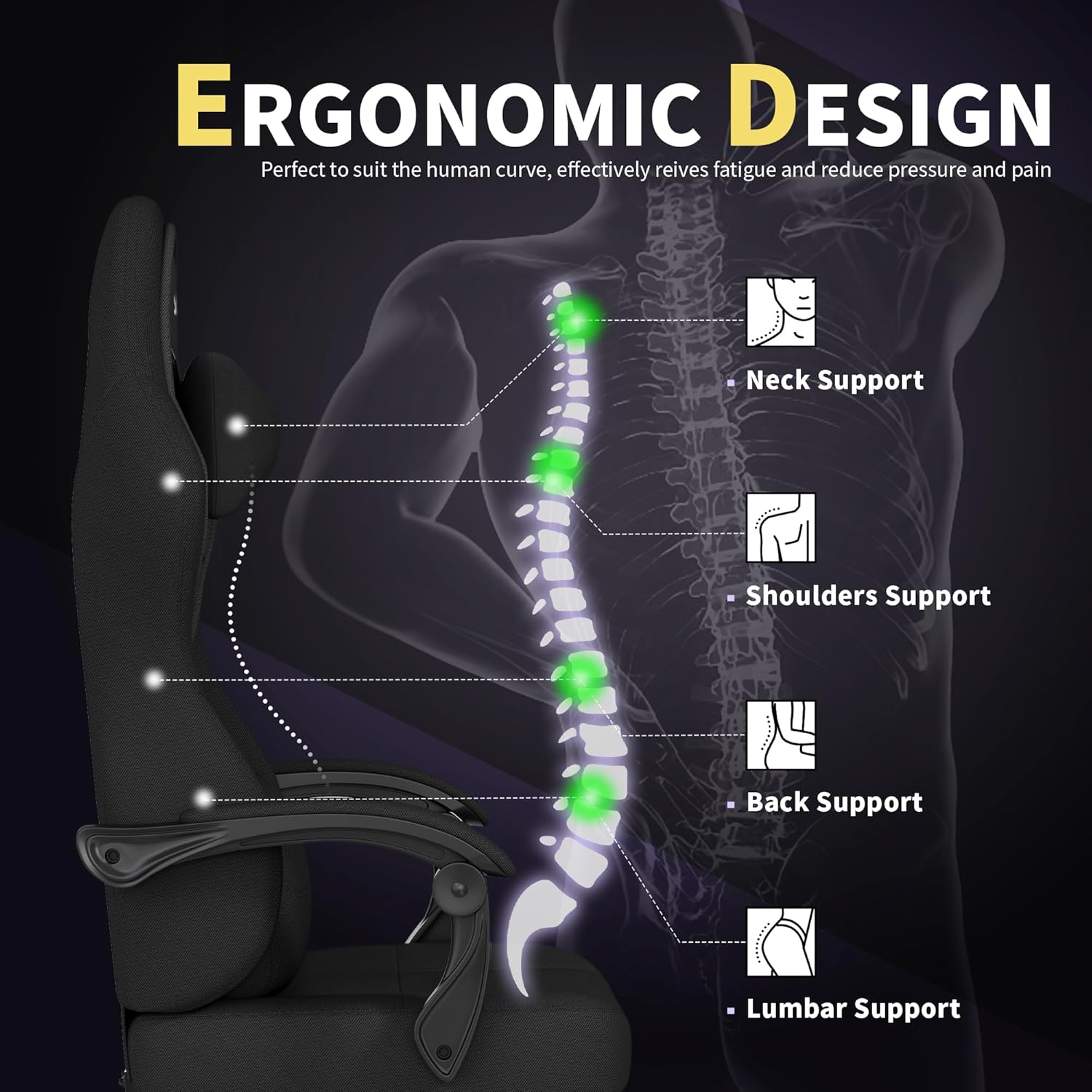 Ulody Chaise Gaming Ergonomique, Fauteuil de Bureau Pivotant, Dossier Haut, Siege Gamer avec Appui-tête et Soutien Lombaire Ajustables, Chaise de Jeu avec Repose-Pieds(Gris)