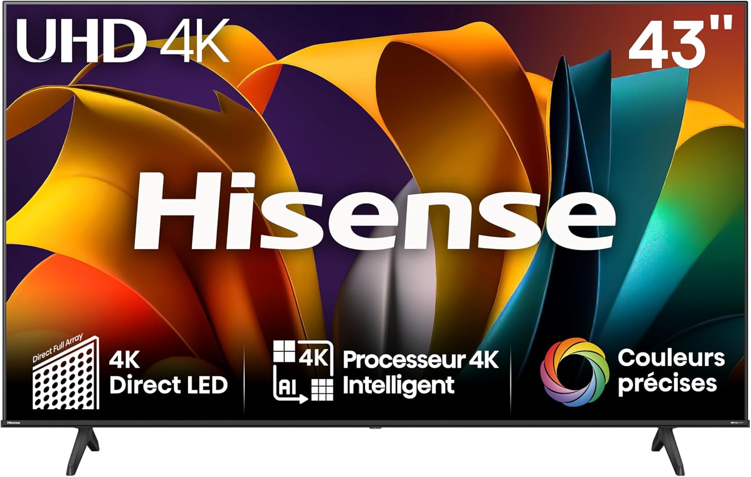 Hisense Smart TV 43 Pouces 43A6N 4K UHD, Dolby Vision, HDR, VIDAA avec Youtube, Netflix, Disney+, Canal +