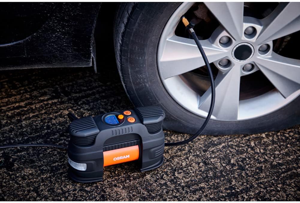 OSRAM TYREinflate Connect 650, compresseur de pneu numérique avec arrêt automatique et lumière LED, compresseur portable 12V pour pneus de voiture, connexion électrique via allume-cigare