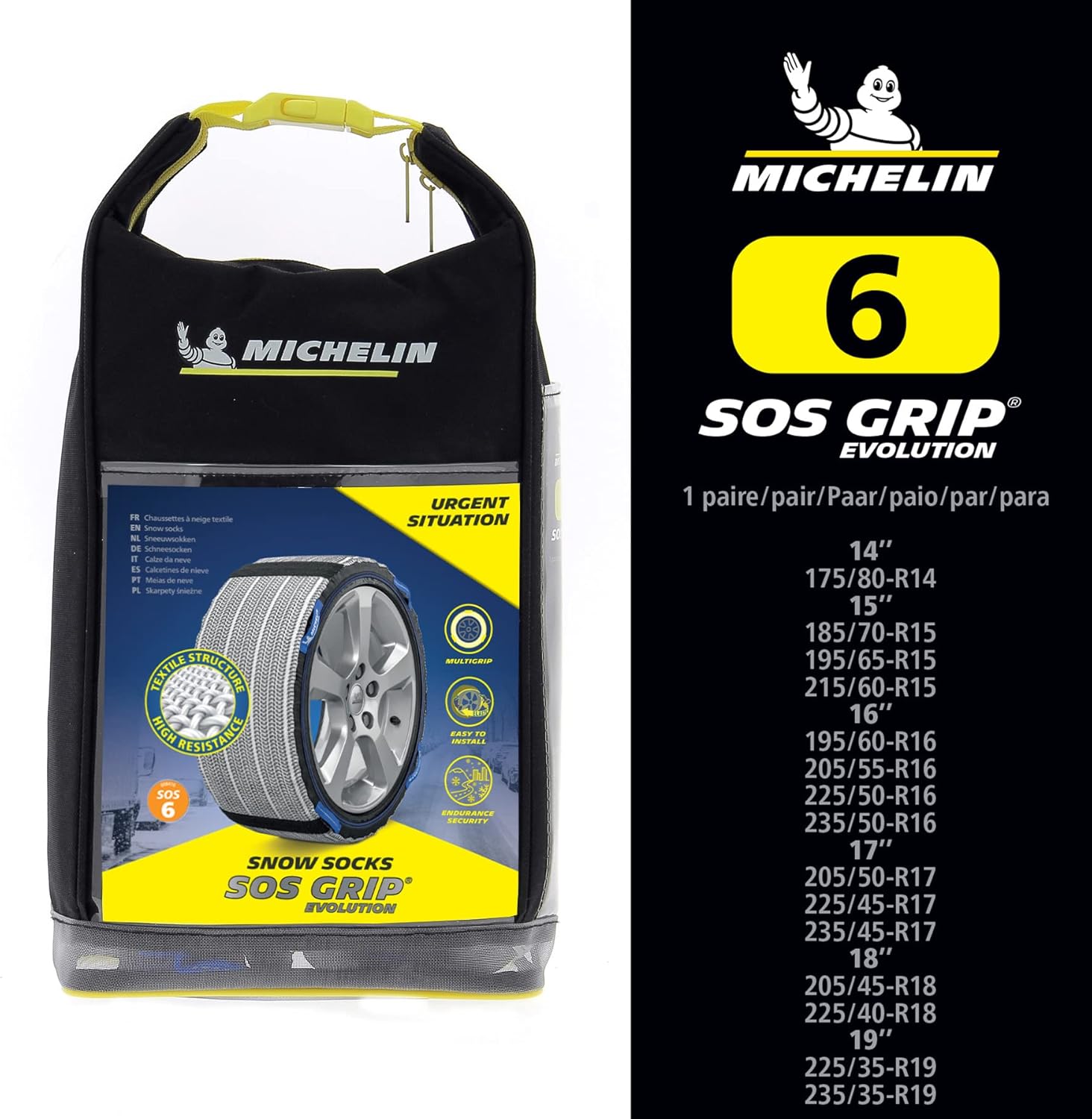 MICHELIN Chaussettes à Neige Textile EVO 6, Gris, SOS