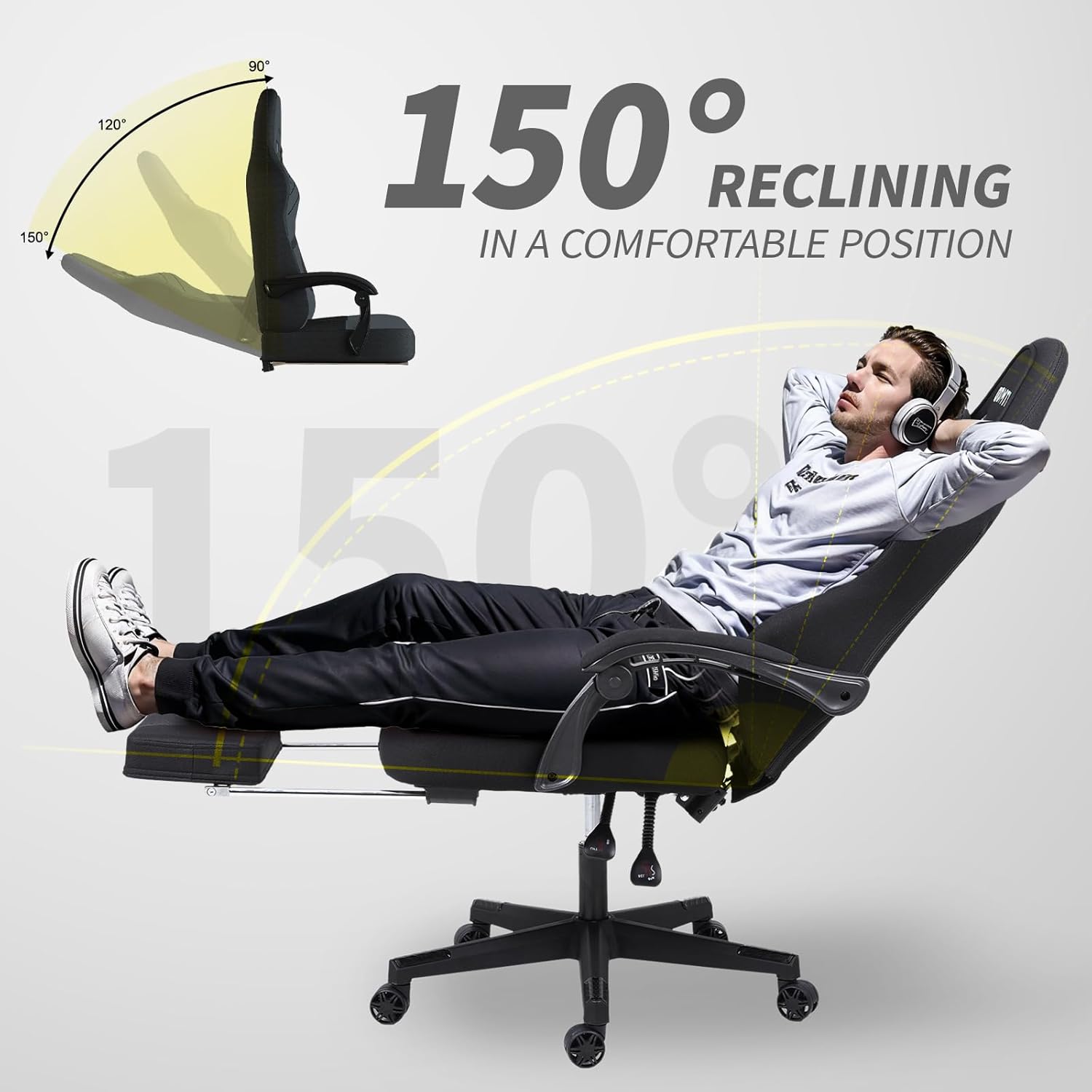 Ulody Chaise Gaming Ergonomique, Fauteuil de Bureau Pivotant, Dossier Haut, Siege Gamer avec Appui-tête et Soutien Lombaire Ajustables, Chaise de Jeu avec Repose-Pieds(Gris)