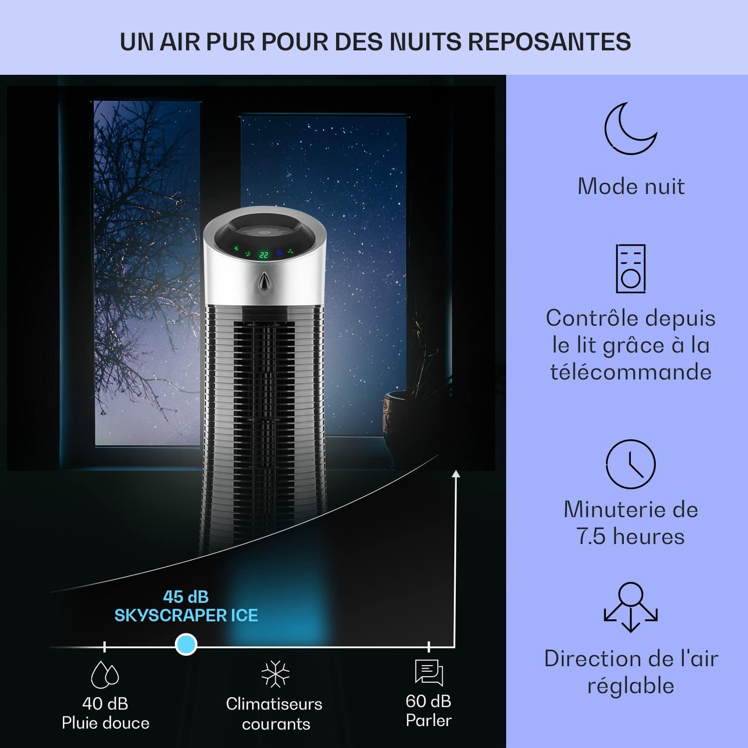 Klarstein Rafraichisseur d'Air Mobile 5 en 1, par Evaporation avec Humidificateur, Ventilateur, Ioniseur, Climatiseur Mobile Sans Évacuation, Mode Nuit, 45W, Débit d'Air de 180m³/h