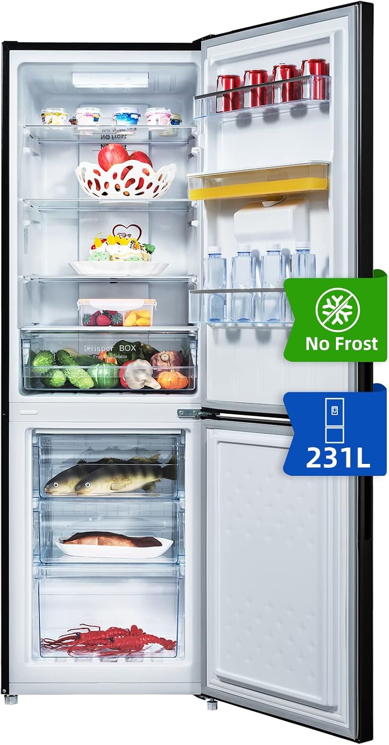 CHIQ Réfrigérateur autoportant 317L à Inverter, 322 l, sans givre, flux d'air multiple, congélation rapide, électronique tactile, compresseur avec garantie de 12 ans, efficacité améliorée, noir