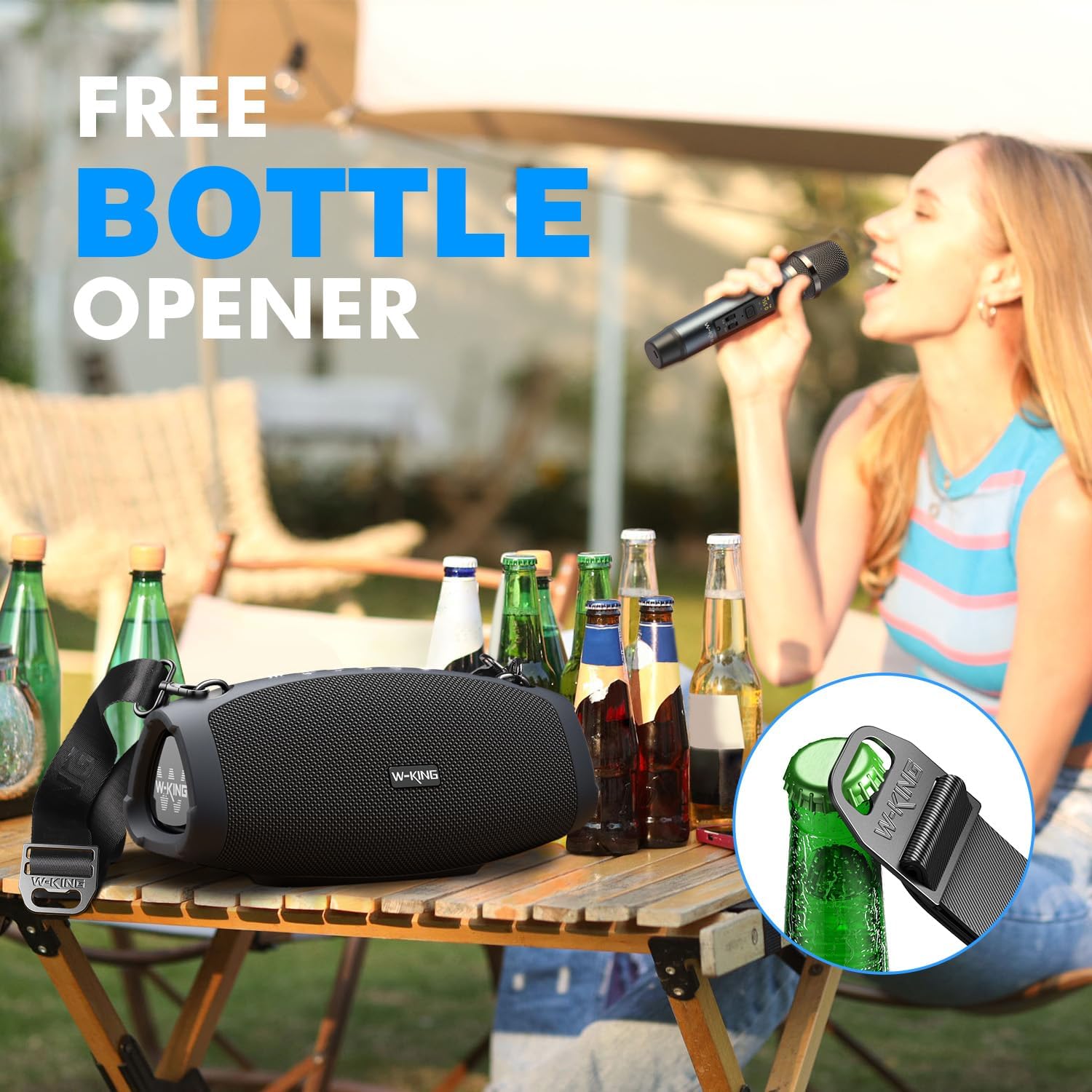 W-KING (120W Max)70W Enceinte Bluetooth Puissante, IPX6 Haut-Parleur Chantier Extérieur étanche Bluetooth Speaker,Triple Radiateurs Passifs- Basses Profondes, Power Bank/DSP/EQ/TF/AUX/42H/Ouvreur(X10)