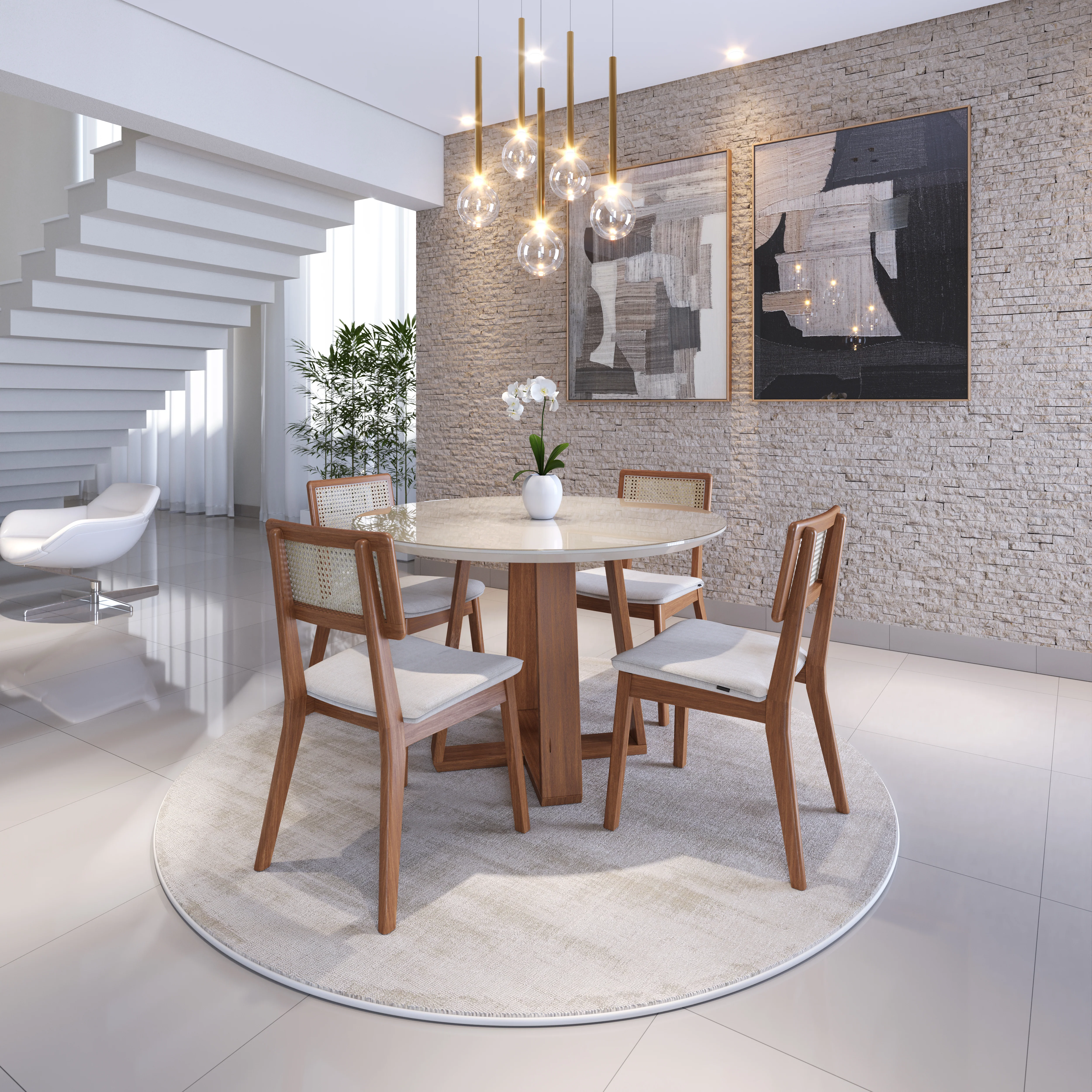 TABLE A MANGER  MESA WOOD 1.2 REDONDA OFF WHITE /NATURE 911