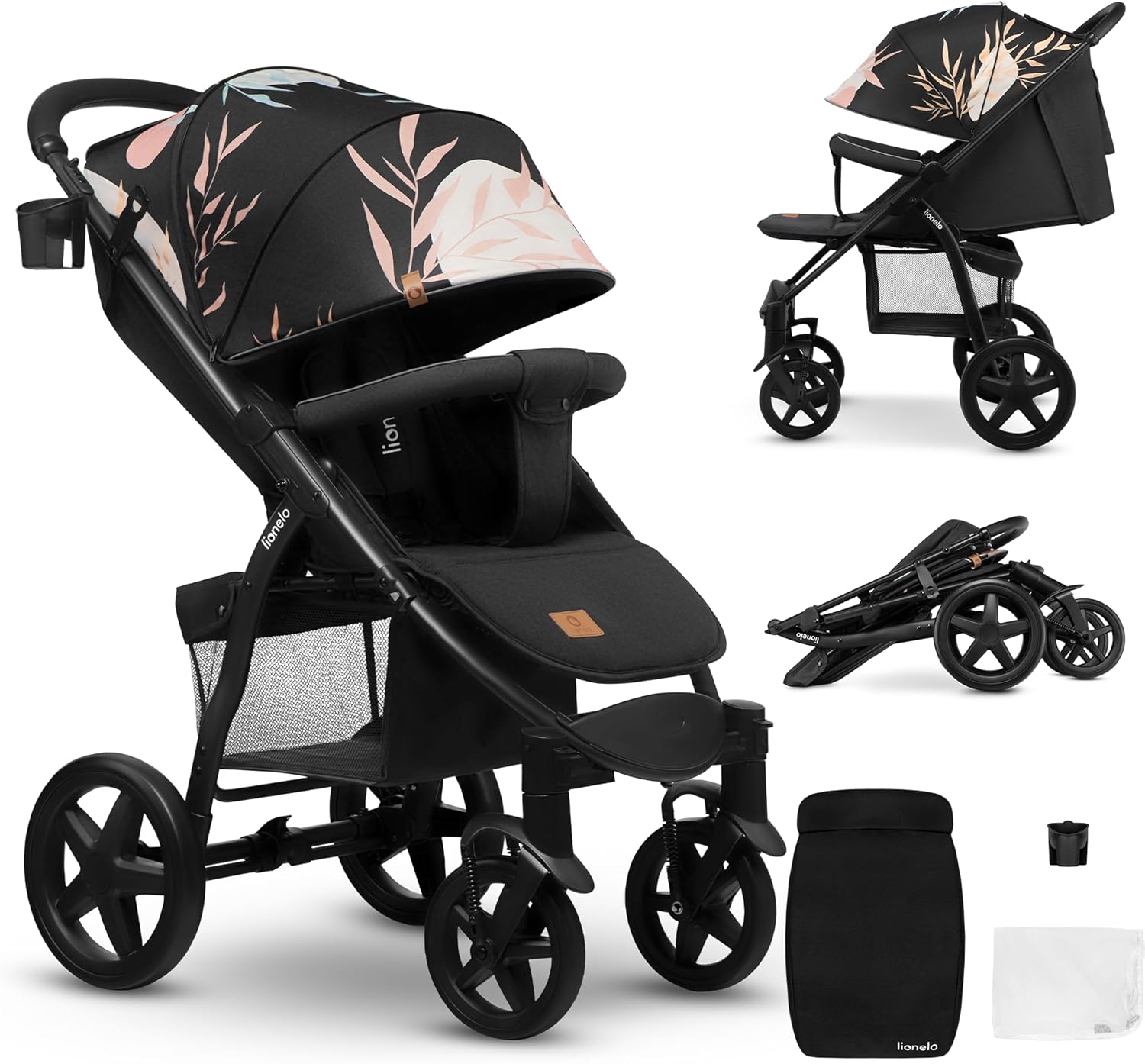 LIONELO Annet Plus poussette bebe à 22 kg, auvent avec fenêtre, roues EVA, chancelière moustiquaire porte-gobelet, réglage du dossier jusqu’à la position couchée (Dreamin, PLUS)