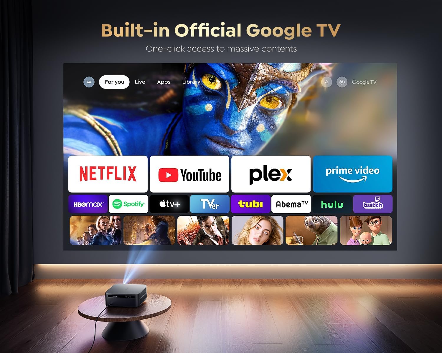 【1200 ANSI/Google TV】 Vidéoprojecteur 4K Netflix Officiel, Auto Focus/Keystone Projecteur 4K WiFi6 Bluetooth Full HD 1080P, Contrôle Vocal, Zoom 50% Projecteur Vidéo de Jour Home Cinéma/PPT/Extérieur