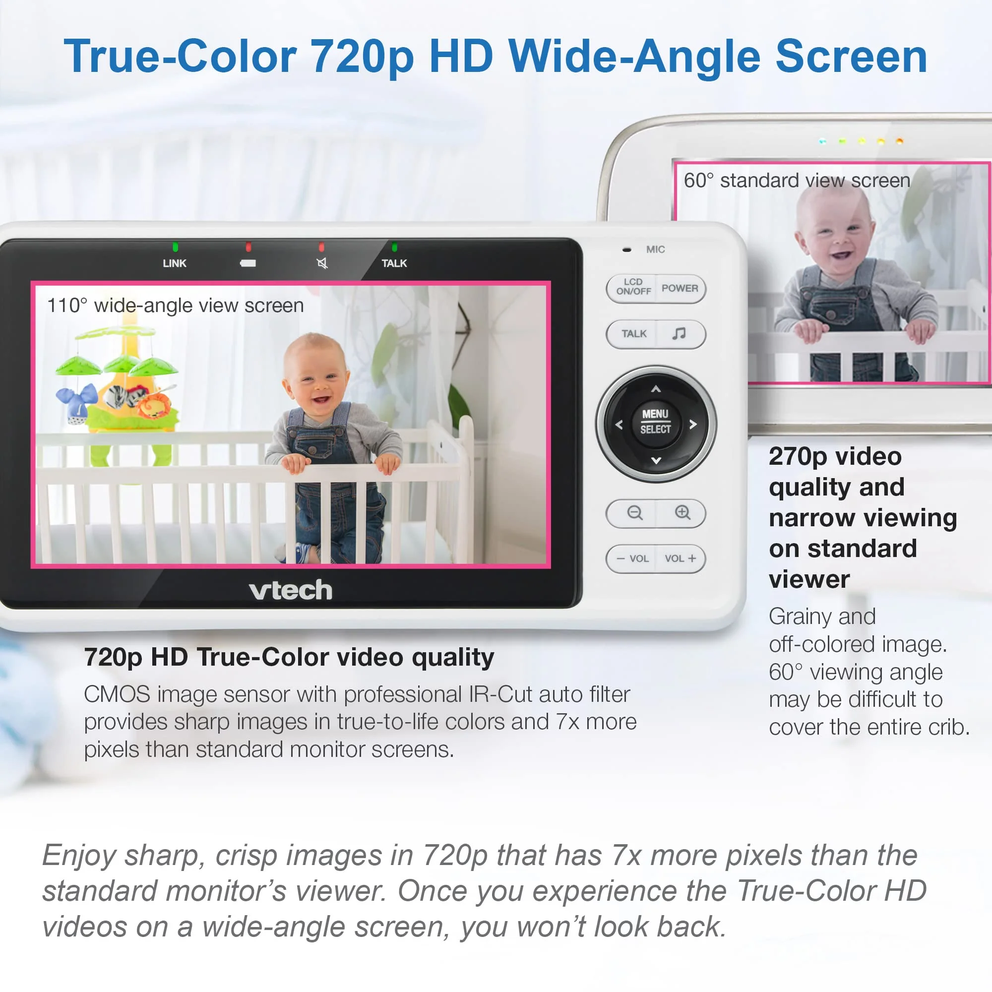 VTech Smart WiFi Baby Monitor, 5-inch 720p Display, 1080p Camera