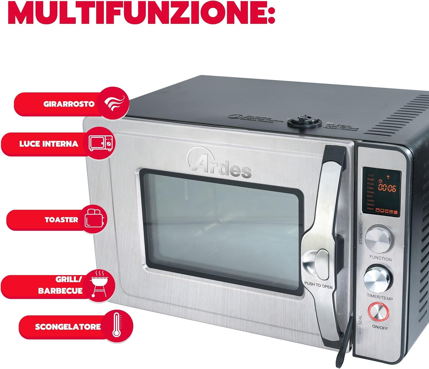 ARDES - Four à pression 30 Litres - Four à pression électrique avec 9 programmes de cuisson avec minuterie, double vitrage avec accessoires CARLOMAGNO AR6430PR