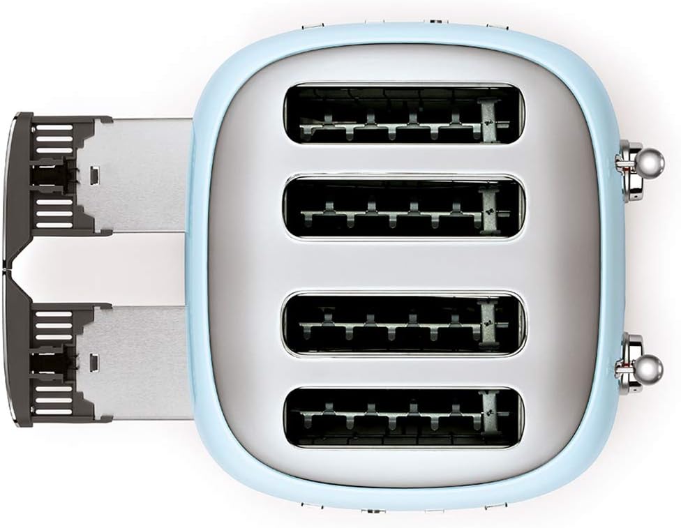 Smeg, Grille-pain 4 Tranches TSF03BLEU, 4 Fentes 36 mm, 6 Niveaux de Brunissage, Fonction Chauffage, Décongélation et Bagel, Éjection Automatique du Pain, 2 Ramasse Miettes, 2000 W, Noir