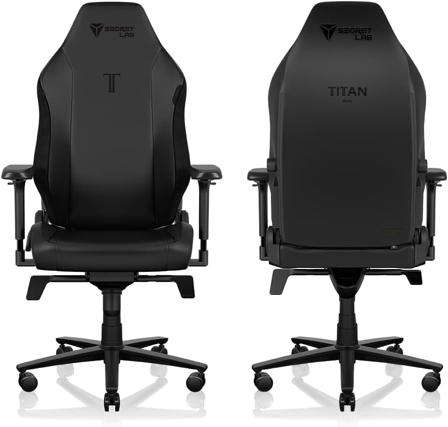 Secretlab Chaise Gaming Titan Evo Black - Ergonomique, Confortable et Inclinable avec Accoudoirs 4D, Appui-Tête Magnétique et Support Lombaire Intégré à 4 Directions - Noir - Similicuir