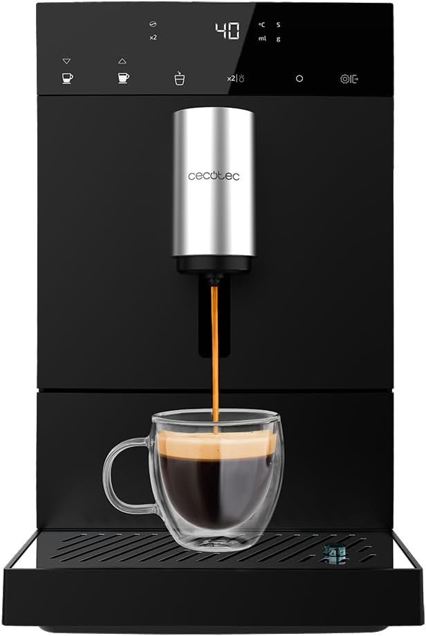 Cecotec Cafetière Compacte Superautomatique avec Cuiseur Vapeur Compact Cremmaet. 1350W, 19 Barres, Système Thermoblock, Réservoir de Grains de Café de 150gr avec Broyeur et 1,1 L d'Eau