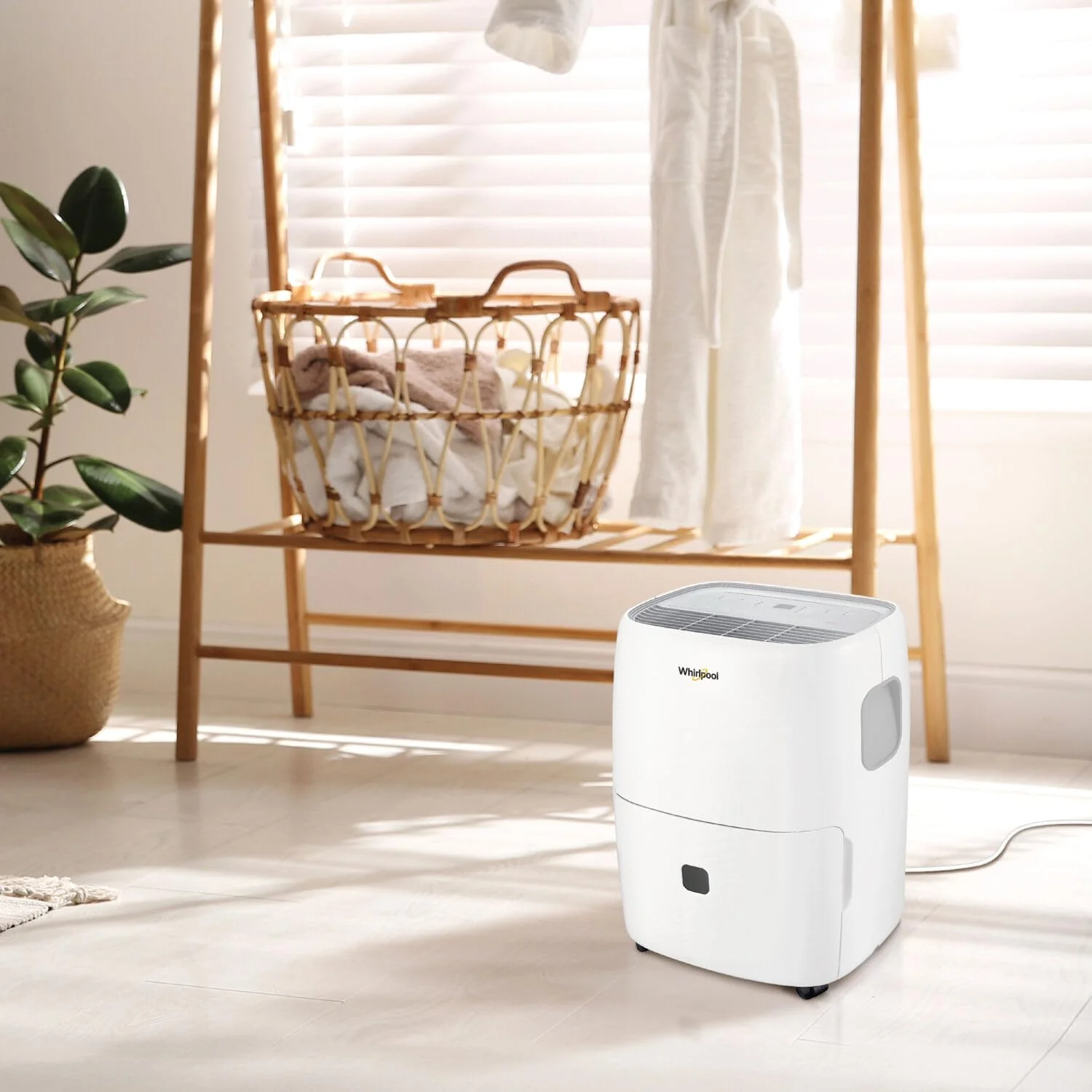 Whirlpool 20-Pint Portable Dehumidifier with Auto-Shutoff & Timer, Home Dehumidifier and Moisture Absorber For Basement, Garage, Living Room in White