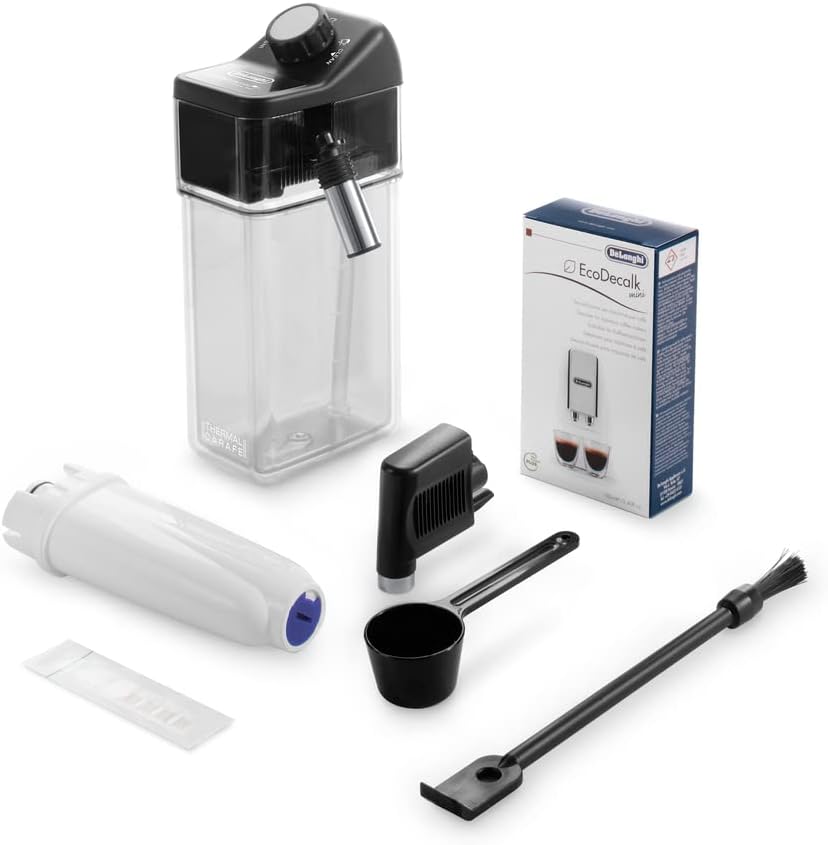 De'Longhi Dinamica Plus ECAM 370.95.T, Machine a Cafe Grain avec Système Lait, Cappuccino et Espresso, Écran Tactile TFT de 3.5 et Contrôle via Application, Fonction Carafe à Café, 1450W, Titan