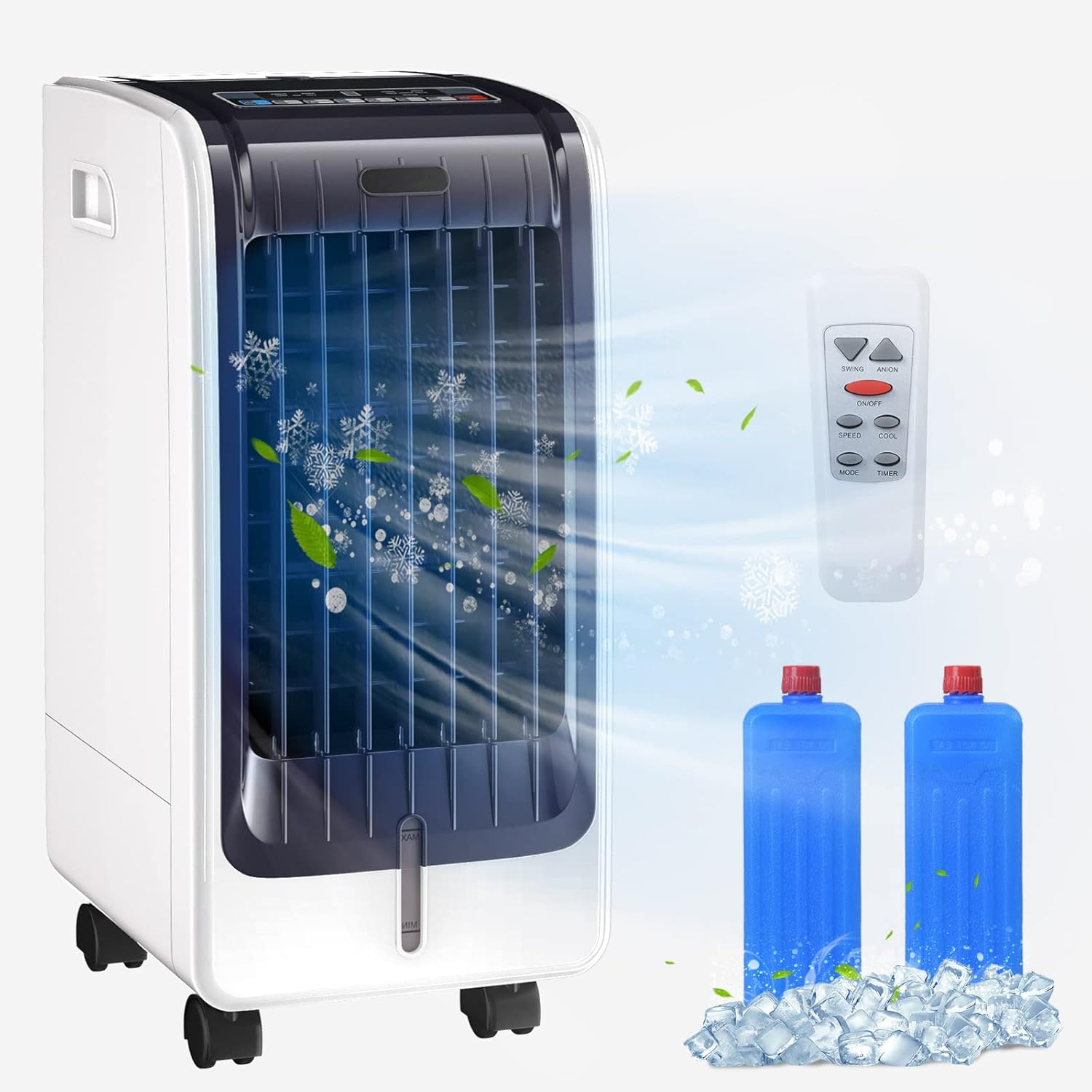 RELAX4LIFE Rafraîchisseur d’Air Mobile avec Humidificateur et Purificateur, 3 Mode de Vitesse, Climatiseur avec Réservoir d'Eau 8L et Filtre Amovible et Lavable pour Chambre, Bureau, Salon