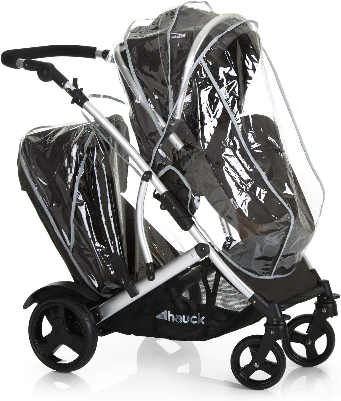 hauck Poussette Double Duett 2, Siège Supérieur Convertible en Nacelle Bébé, Réversible, Pliable, Charge Maxi 36 Kg, Inclus Habillage Pluie, Forest Noir