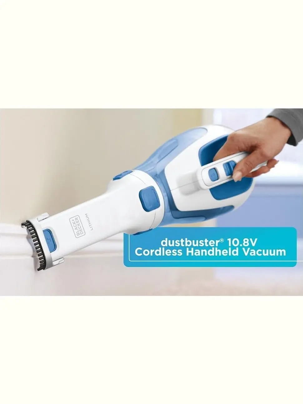 BLACK+DECKER dustbuster AdvancedClean Cordless Handheld Vacuum, Compact Home and Car Vacuum with Crevice Tool (CHV1410L), Blue, White