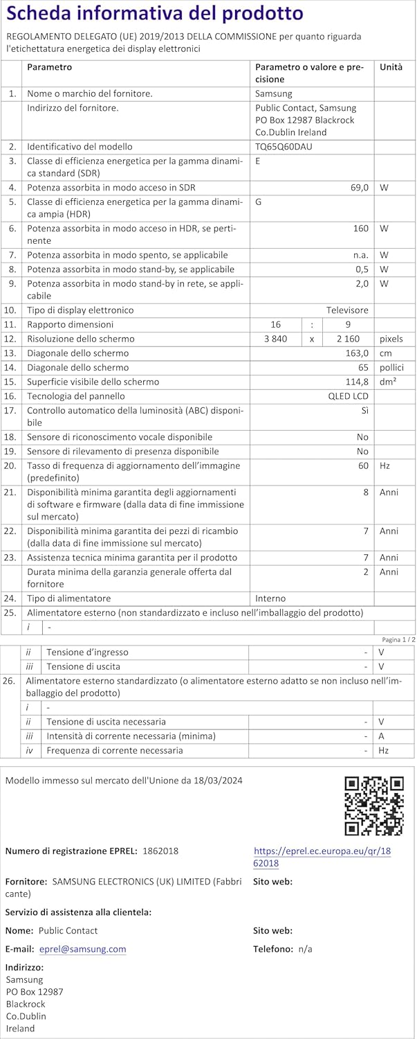 Samsung Téléviseur TQ85Q60D 85 (85 Pouces) QLED 4K Smart TV 2024