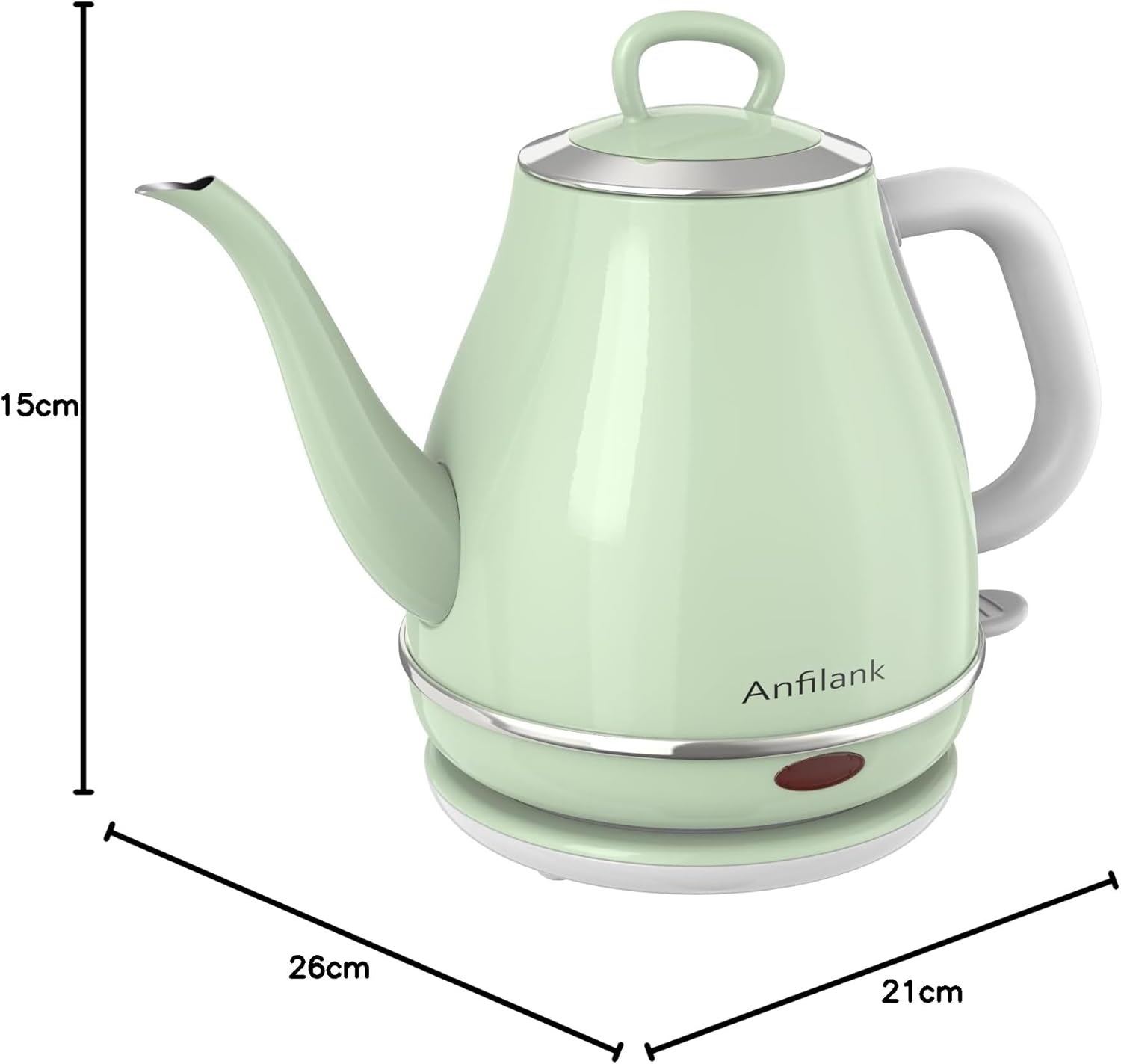 Anfilank Bouilloire électrique col de cygne 1 litre 1500 W, bouilloire 100 % acier inoxydable sans BPA, bouilloire avec fermeture automatique et protection contre l'ébullition en