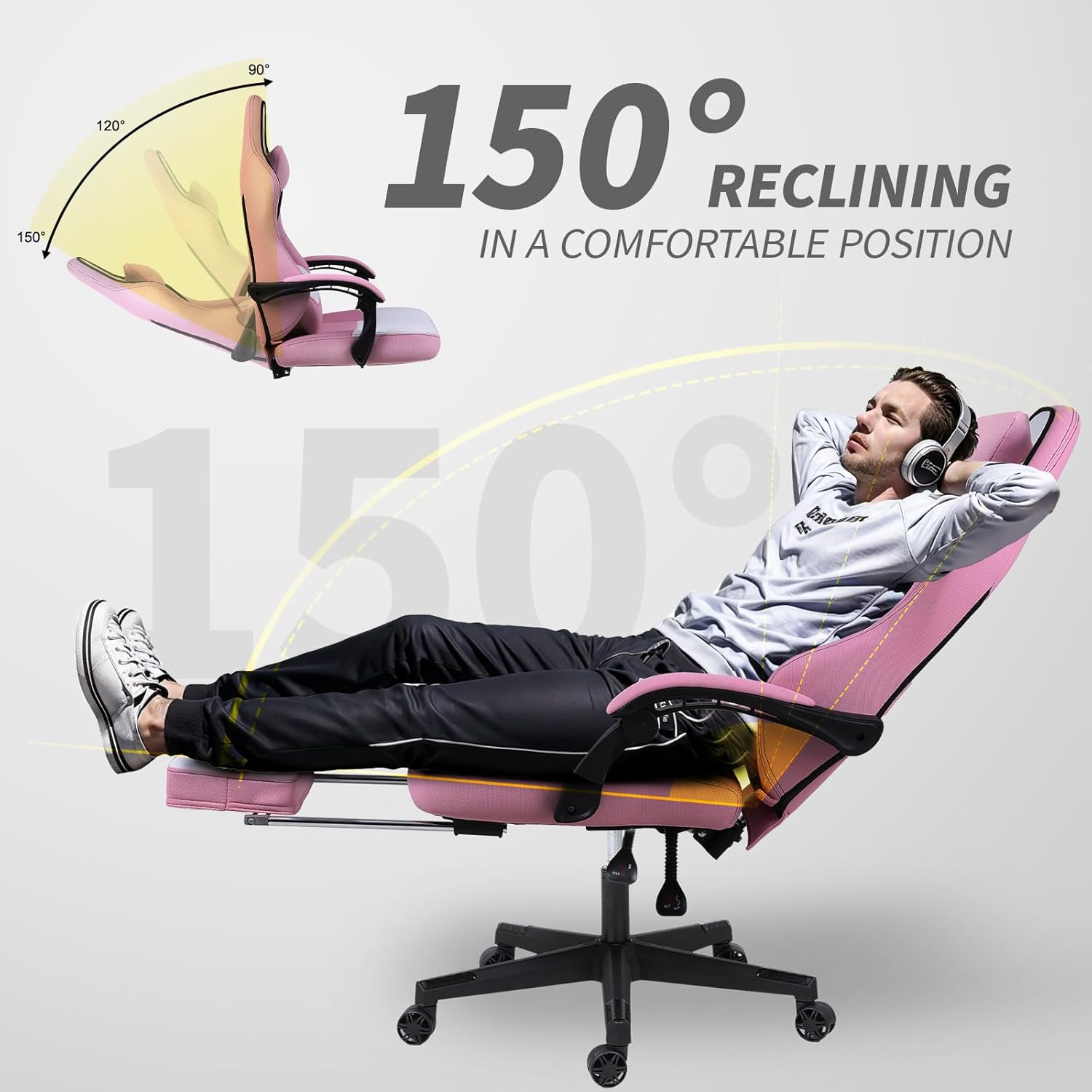 Ulody Chaise Gaming Ergonomique, Fauteuil de Bureau Pivotant, Dossier Haut, Siege Gamer avec Appui-tête et Soutien Lombaire Ajustables, Chaise de Jeu avec Repose-Pieds(Gris)