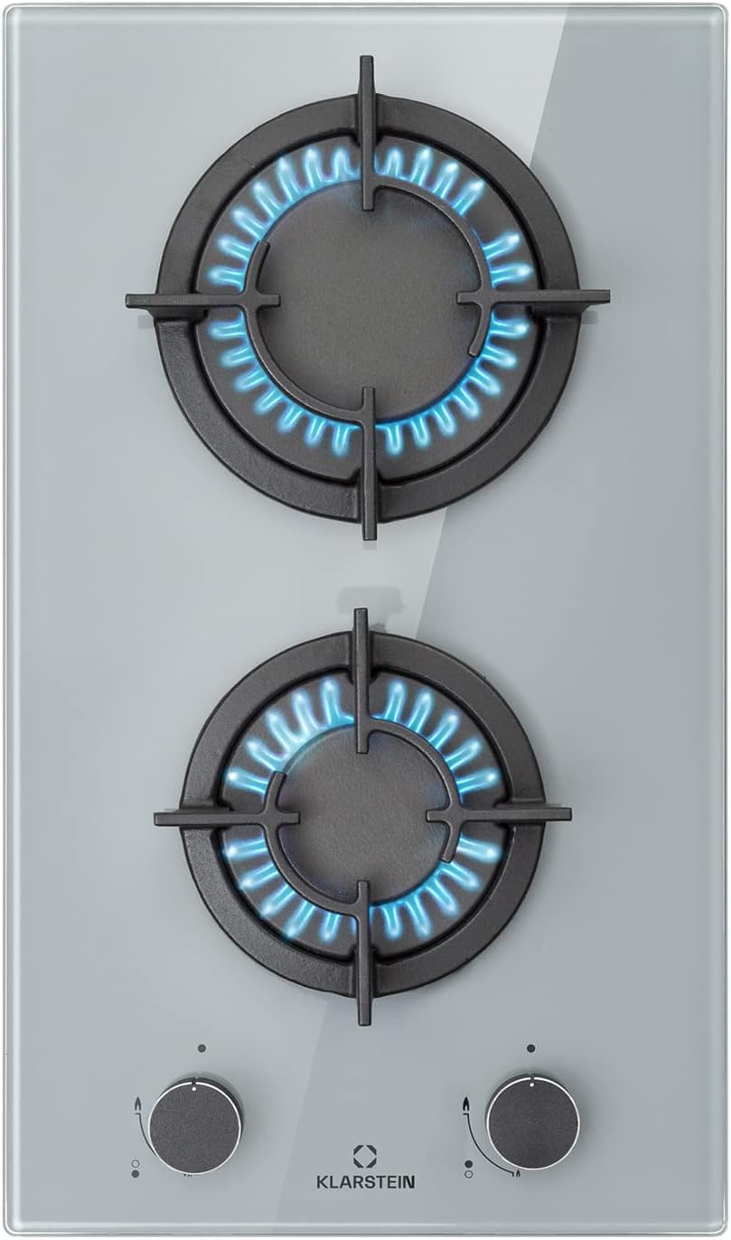 Klarstein Table de Cuisson à Gaz, Plaque de Cuisson Gaz à 4 Brûleurs, Table de Cuisson Electrique à 4 Feux de 8000W, Cuisiniere Gaz, Gaziniere Gaz avec Brûleurs en Acier Inoxydable, Cuisinières GPL