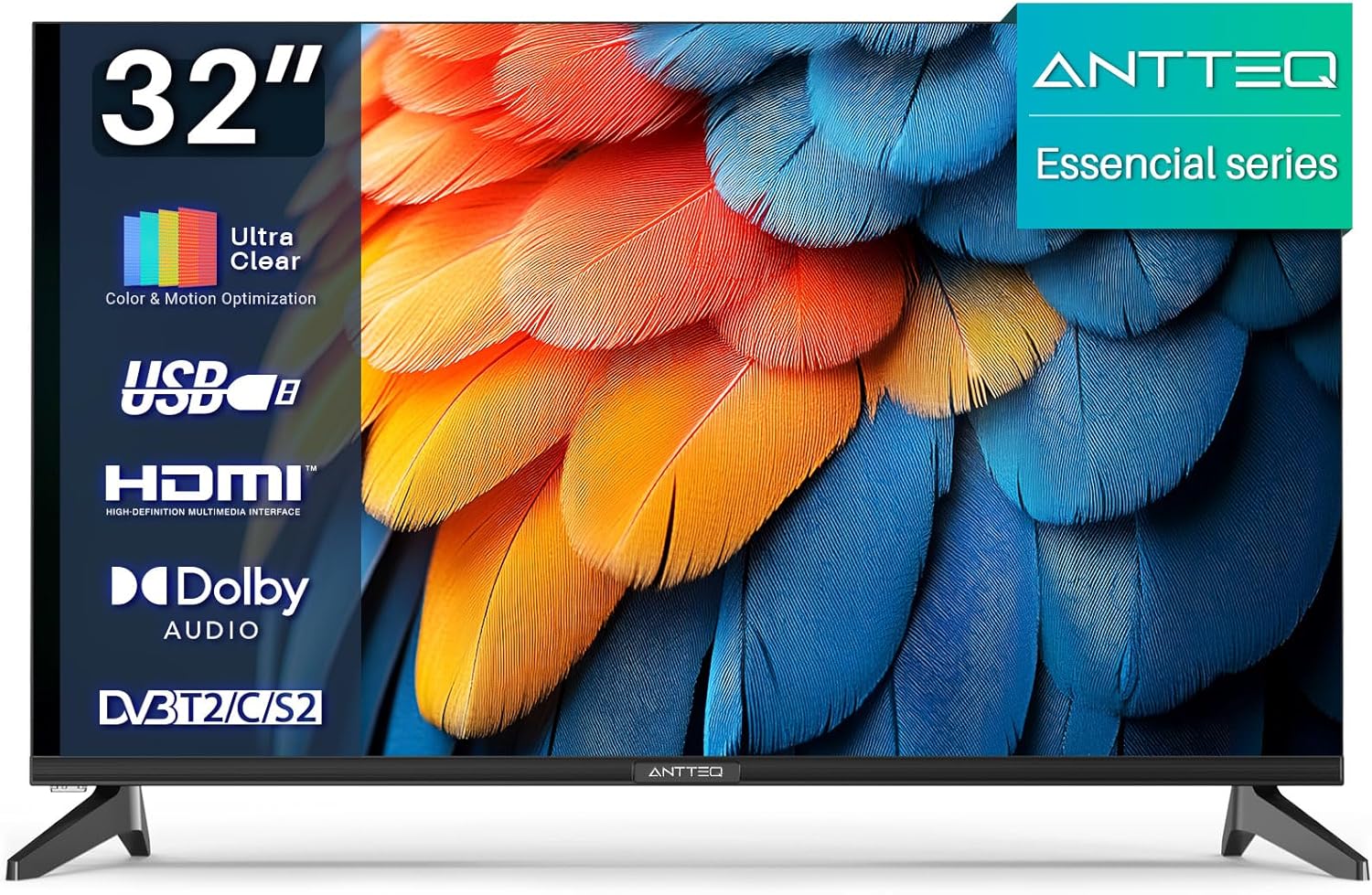 Antteq AB42D1 télévision 42 Pouces (TV 107 cm), Dolby Audio, LED, Triple Tuner DVB-C / T2 / S2, CI+, HDMI, Lecteur multimédia Via USB, Sortie Audio numérique, y Compris Mode hôtel