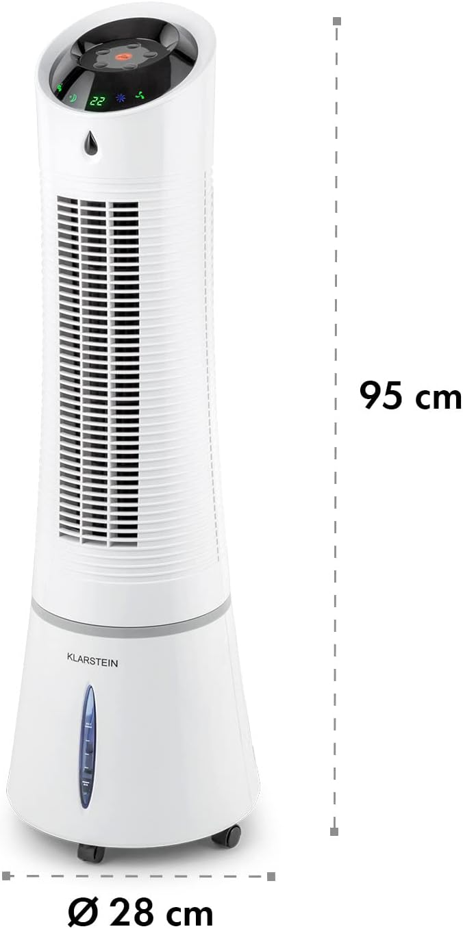 Klarstein Rafraichisseur d'Air Mobile 5 en 1, par Evaporation avec Humidificateur, Ventilateur, Ioniseur, Climatiseur Mobile Sans Évacuation, Mode Nuit, 45W, Débit d'Air de 180m³/h