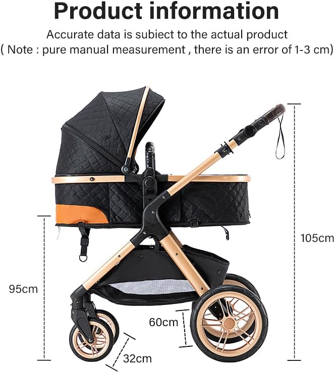 YAZOCO Poussettes 3 en 1 Citadines Poussettes Combinées Poussette Tricycle Baby Walker Poussette Haute Paysage Poussettes Pliantes Trolley Bébé Landau pour 0-36 (1 Noir)