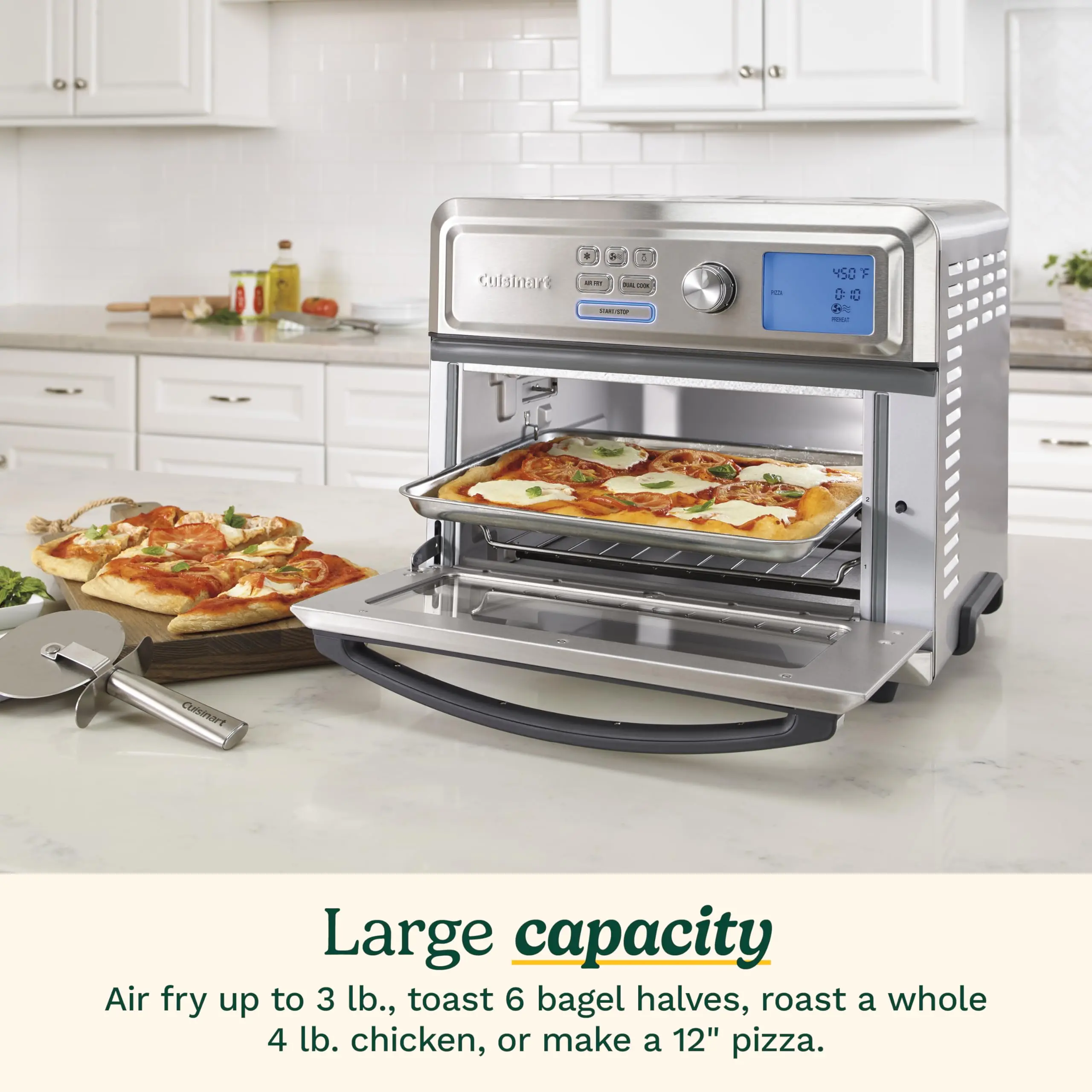 Cuisinart Air Fryer Toaster Oven, Digital Display, Digital 1800 Watt, Adjustable Temperature and Controls, Stainless Steel, TOA-65,Silver