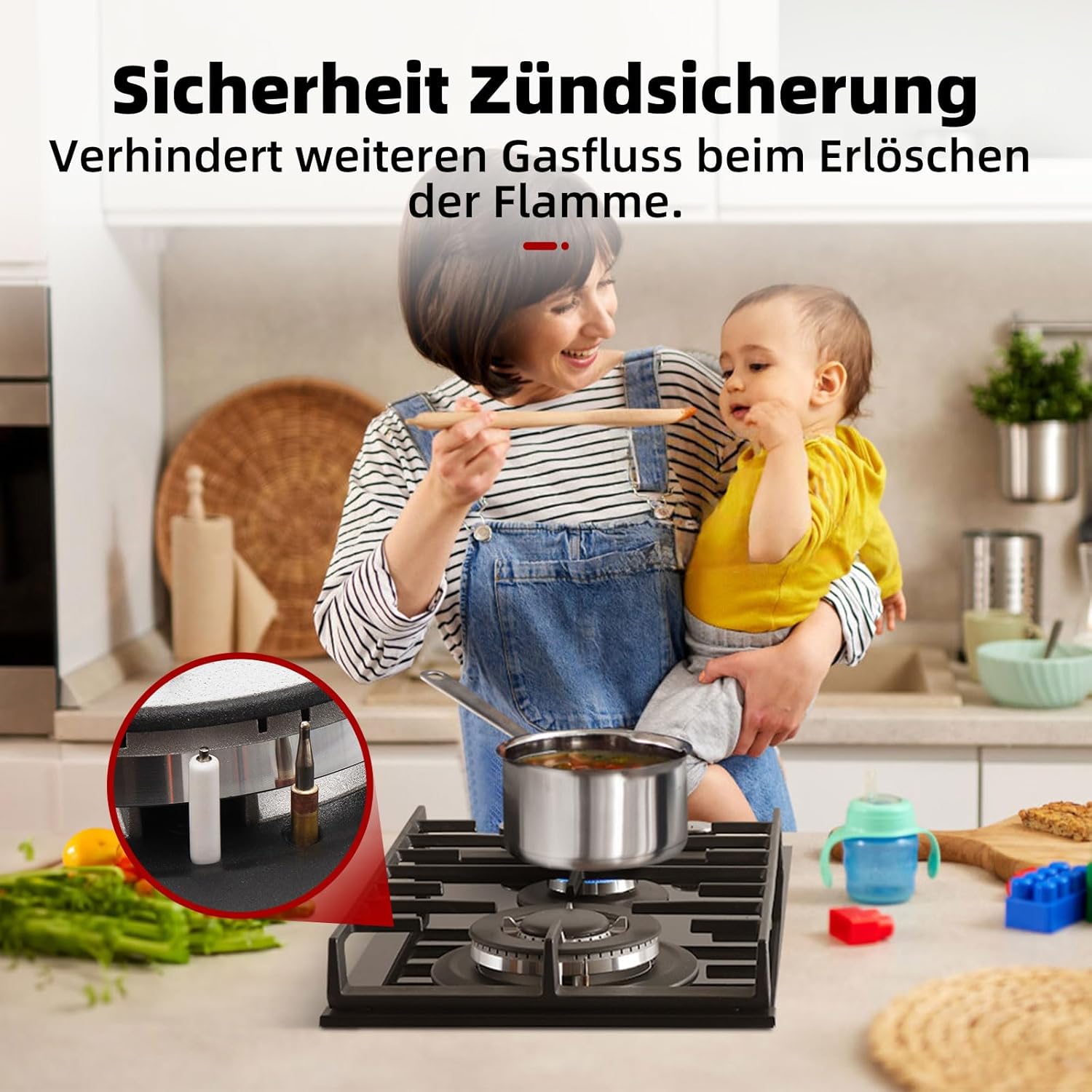 GASLAND GH2805BG1FC Table de cuisson à gaz 5 feux, Cuisinière à gaz avec brûleur wok, Table de cuisson à gaz encastrable, 76cm noir Cuisinière à gaz en verre, Cuisinière à gaz 10,4KW, GPL/NG