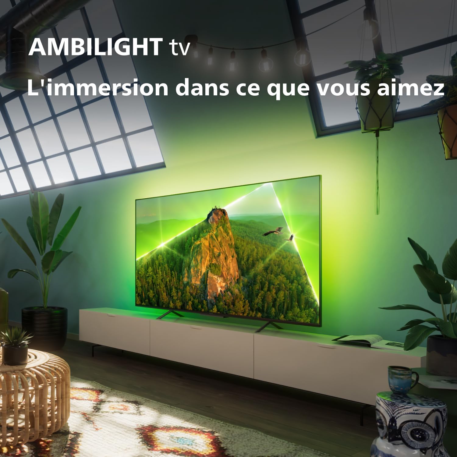 Philips Ambilight 43PUS8109 Smart TV LED 4K - Écran 43 Pouces avec Plate-Forme Pixel Precise Ultra HD, Titan OS et Son Dolby Atmos, Fonctionne avec l’Assistant Vocal Alexa et Google - Chrome satiné