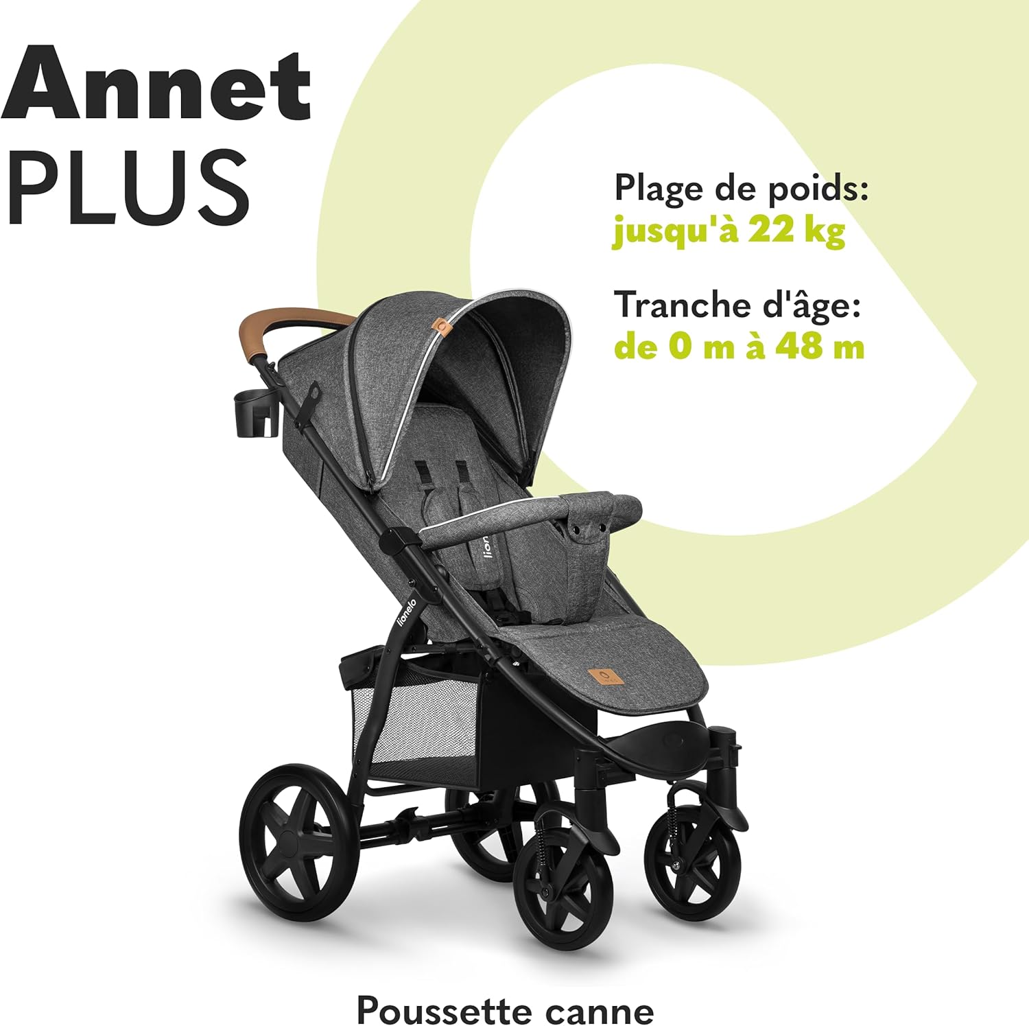 LIONELO Annet Plus poussette bebe à 22 kg, auvent avec fenêtre, roues EVA, chancelière moustiquaire porte-gobelet, réglage du dossier jusqu’à la position couchée (Dreamin, PLUS)