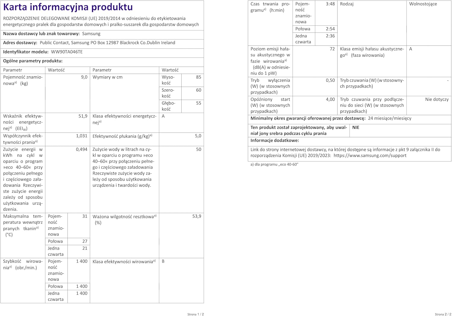 Machine à laver Samsung WW90T936DSH 9 kg