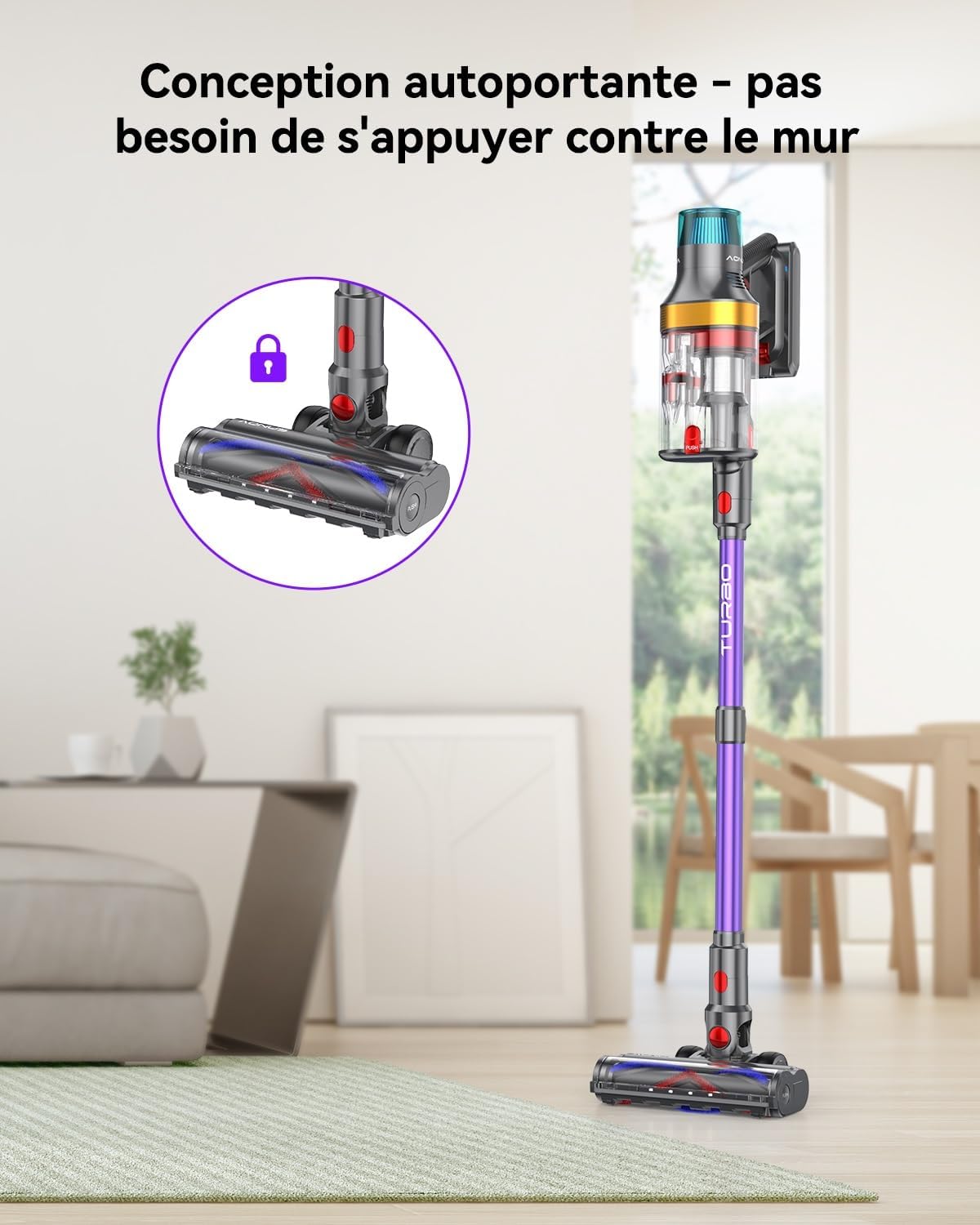 aonus A9 Max Aspirateur Balai sans Fil 48Kpa/600W/70Mins, Aspirateur sans Fil Puissant, Autoportant, 1.8L Ultra Grande Capacité, Écran Tactile Intelligent pour Les Poils d'animaux/Sols Durs/Tapis