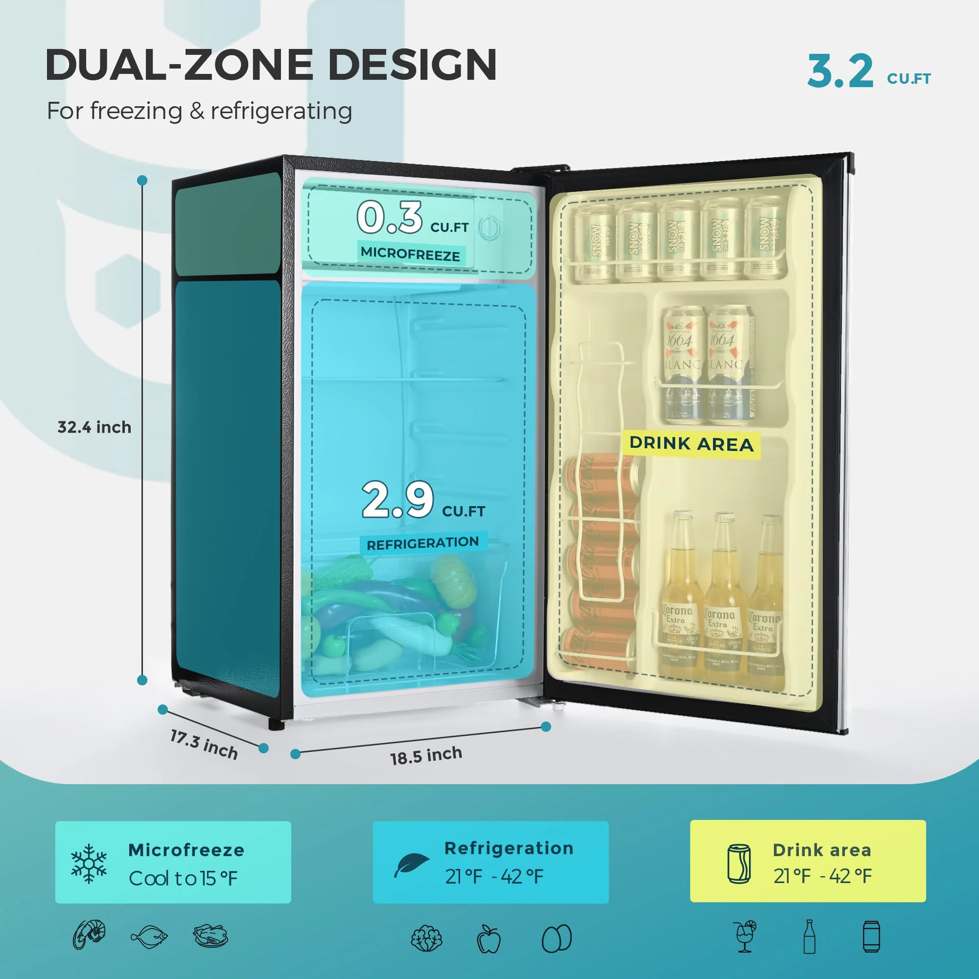 EUHOMY 3.2 Cu.Ft Single Door Mini Fridge with Freezer