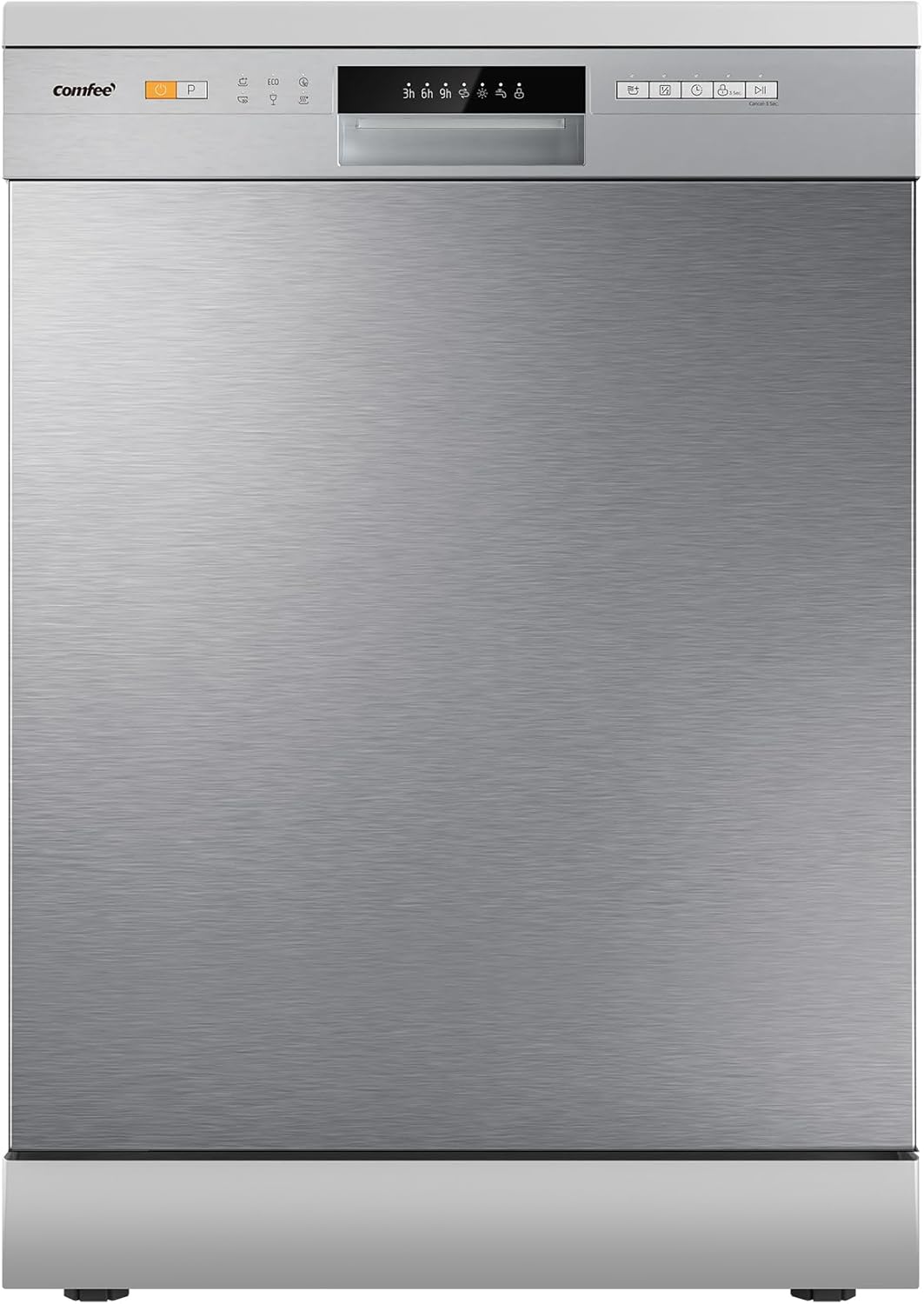 COMFEE' CDWPF1201PS Lave-vaisselle Pose Libre, 60 cm, 12 couverts, départ différé, fonction demi-charge, paniers flexibles - Acier Inoxydable, 49 dB, Commande Bouton