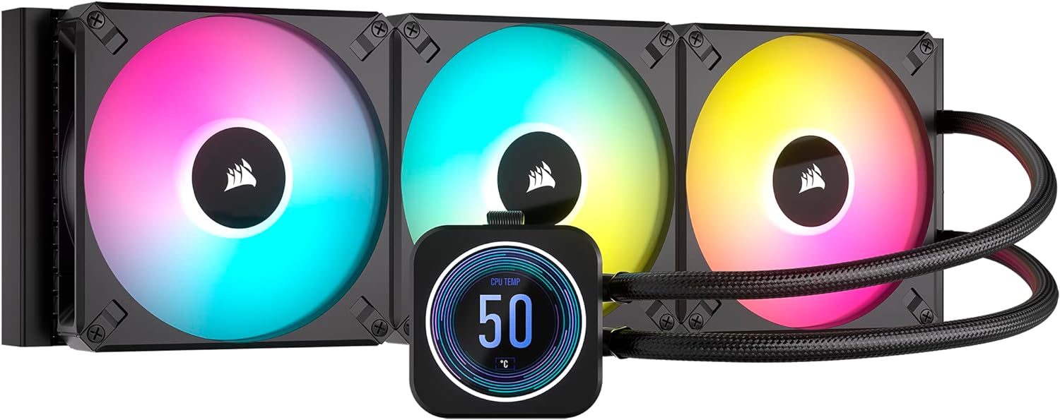 Corsair iCUE H150i Elite LCD XT Refroidisseur de CPU Liquide - Écran LCD IPS - Trois Ventilateurs AF120 RGB Elite - Radiateur 360mm - Convient à Intel® LGA 1700, AMD AM5, et Plus - Noir