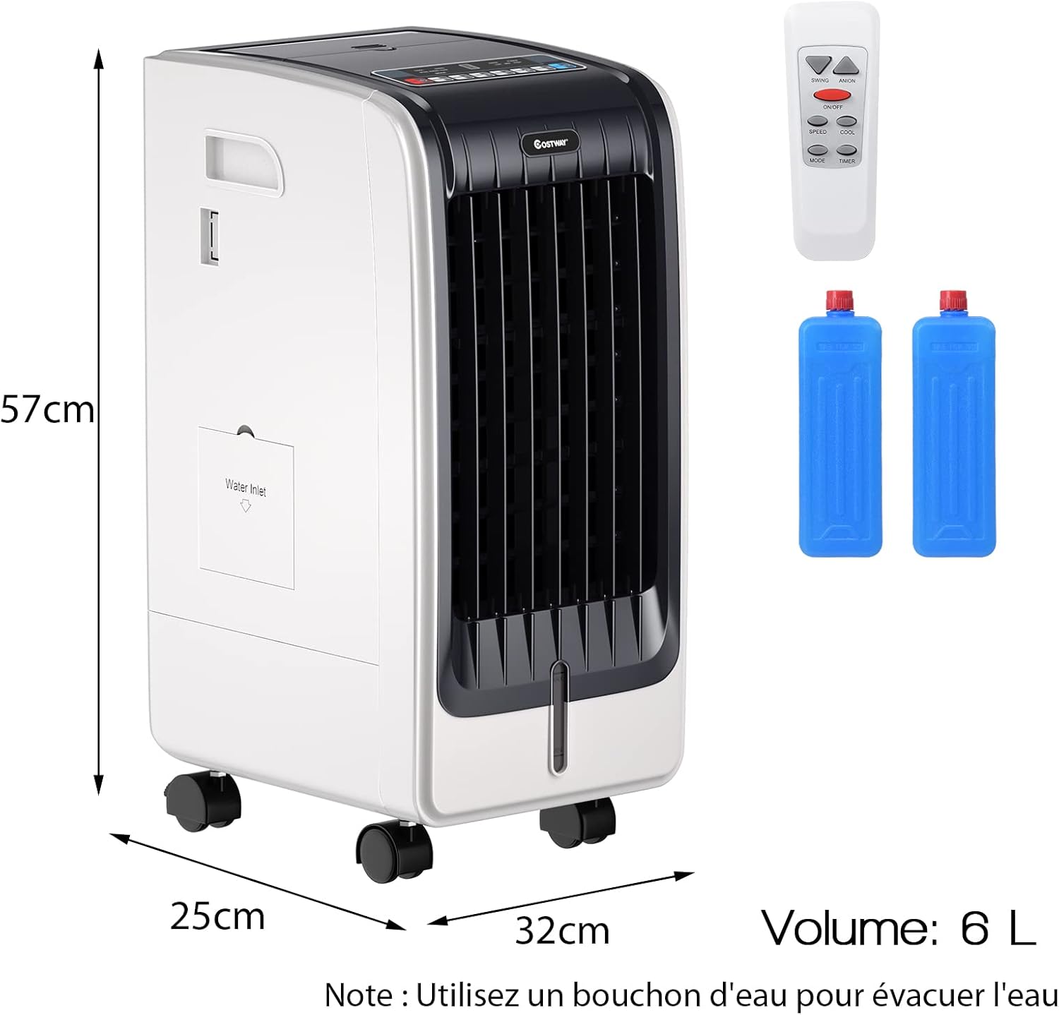 RELAX4LIFE Rafraîchisseur d’Air Mobile avec Humidificateur et Purificateur, 3 Mode de Vitesse, Climatiseur avec Réservoir d'Eau 8L et Filtre Amovible et Lavable pour Chambre, Bureau, Salon
